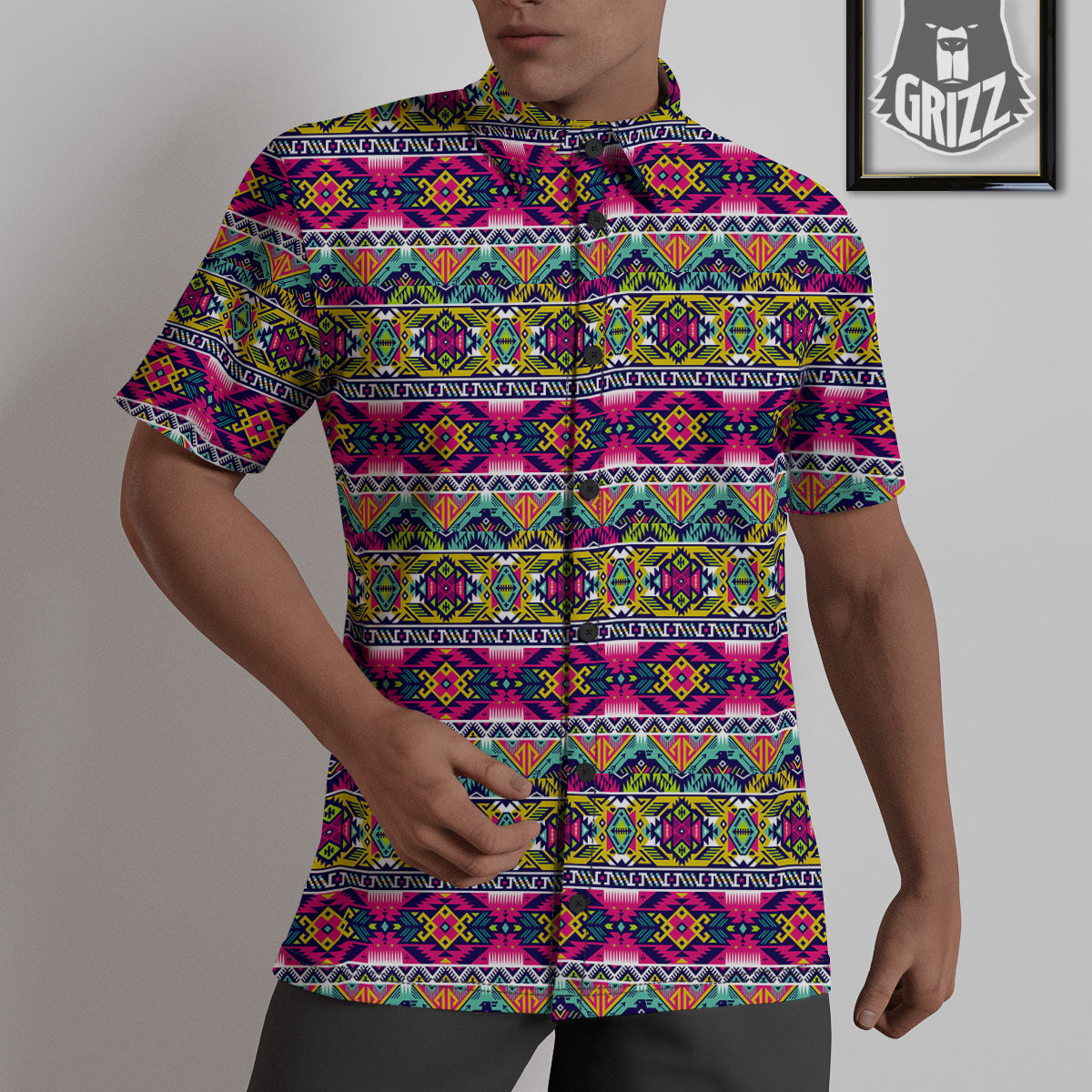 Tribal Aztec Colorful Print Pattern Untucked Shirts-grizzshop
