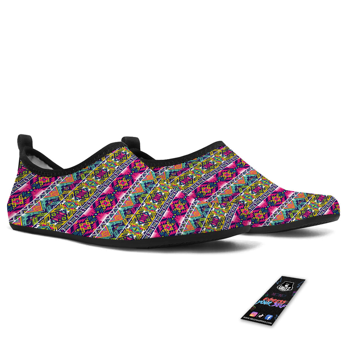 Tribal Aztec Colorful Print Pattern Water Shoes-grizzshop