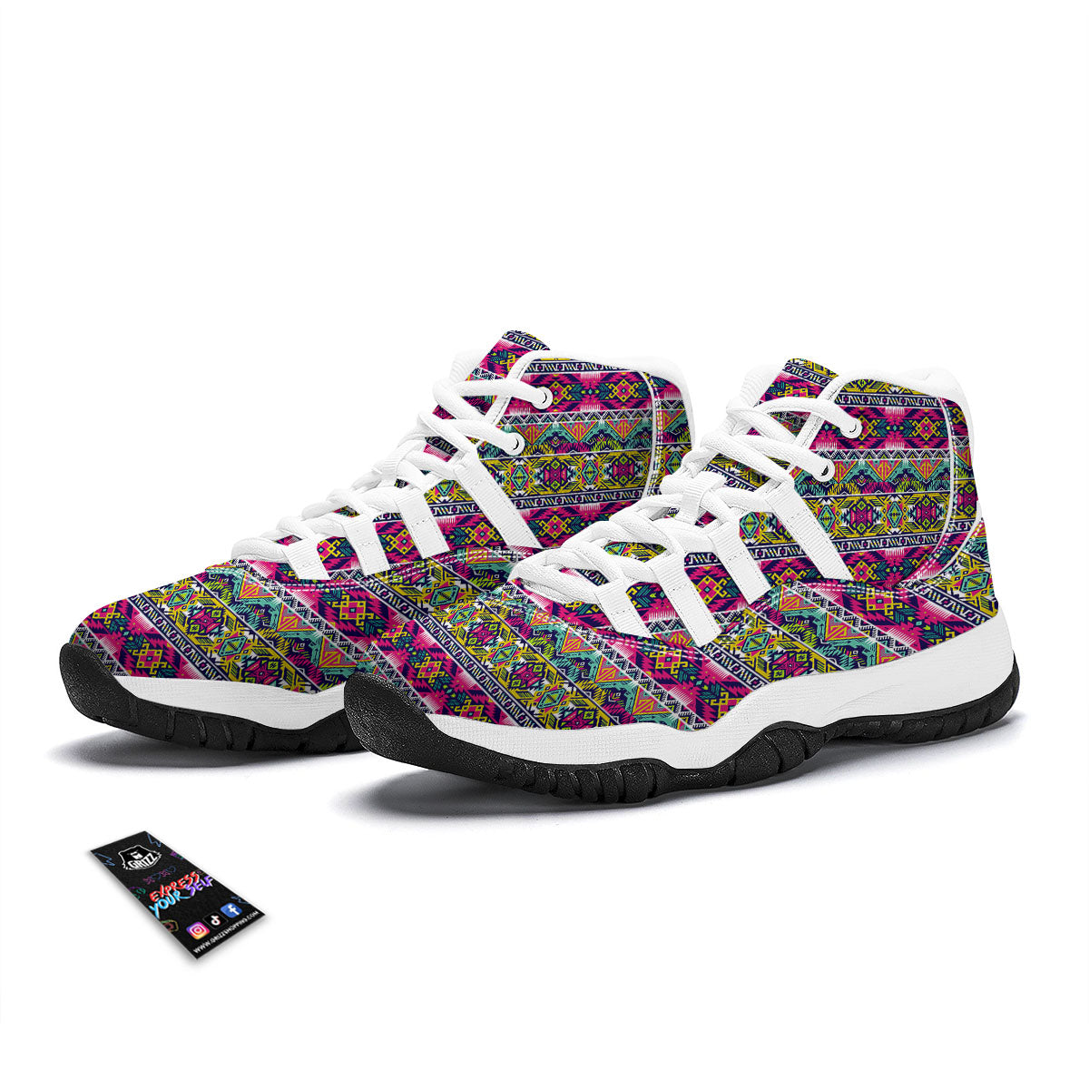 Tribal Aztec Colorful Print Pattern White Bball Shoes-grizzshop