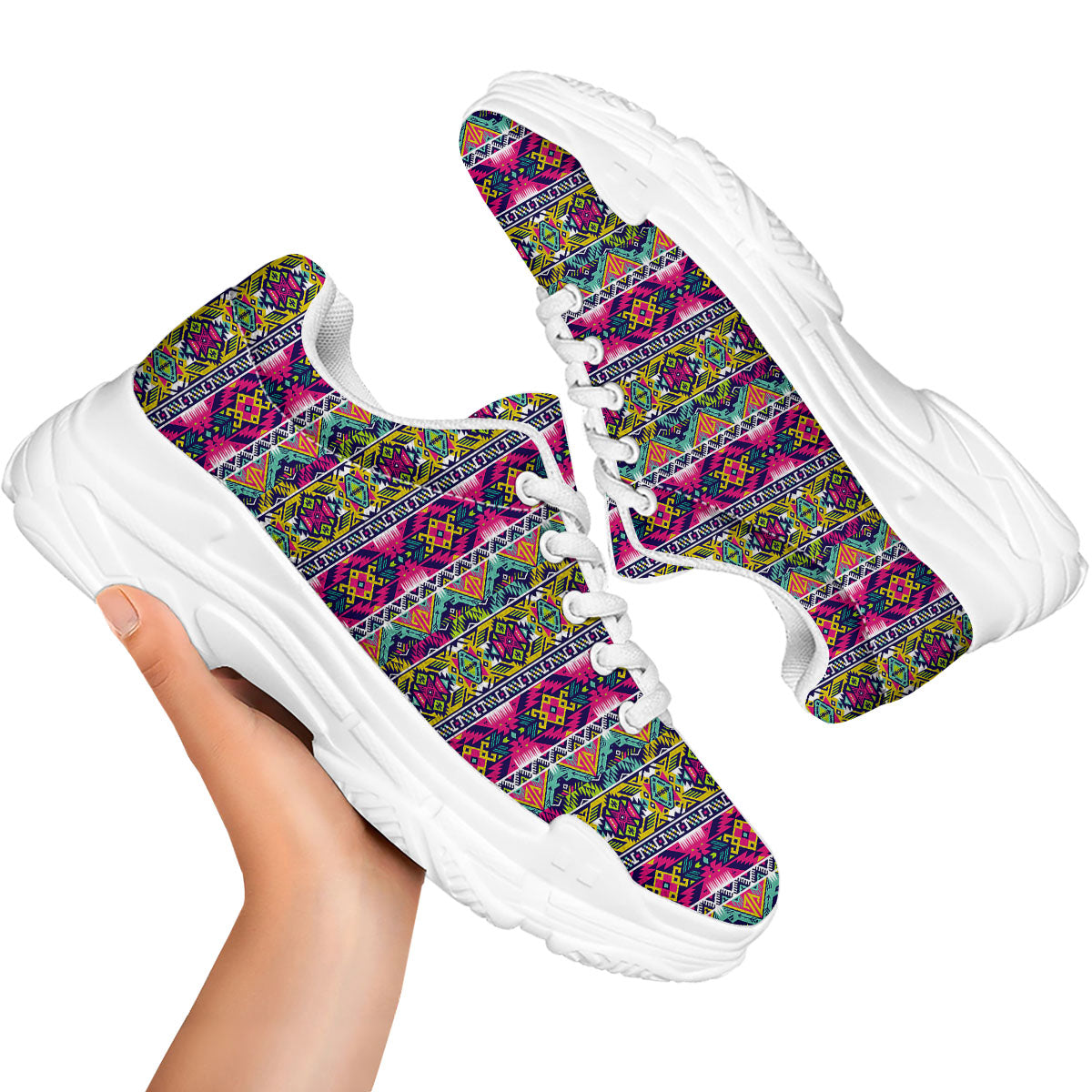 Tribal Aztec Colorful Print Pattern White Chunky Shoes-grizzshop