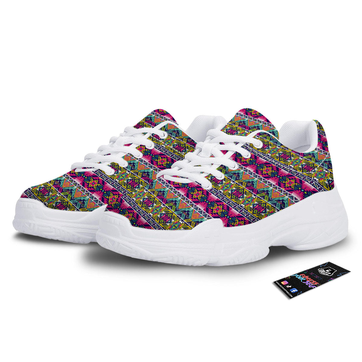 Tribal Aztec Colorful Print Pattern White Chunky Shoes-grizzshop