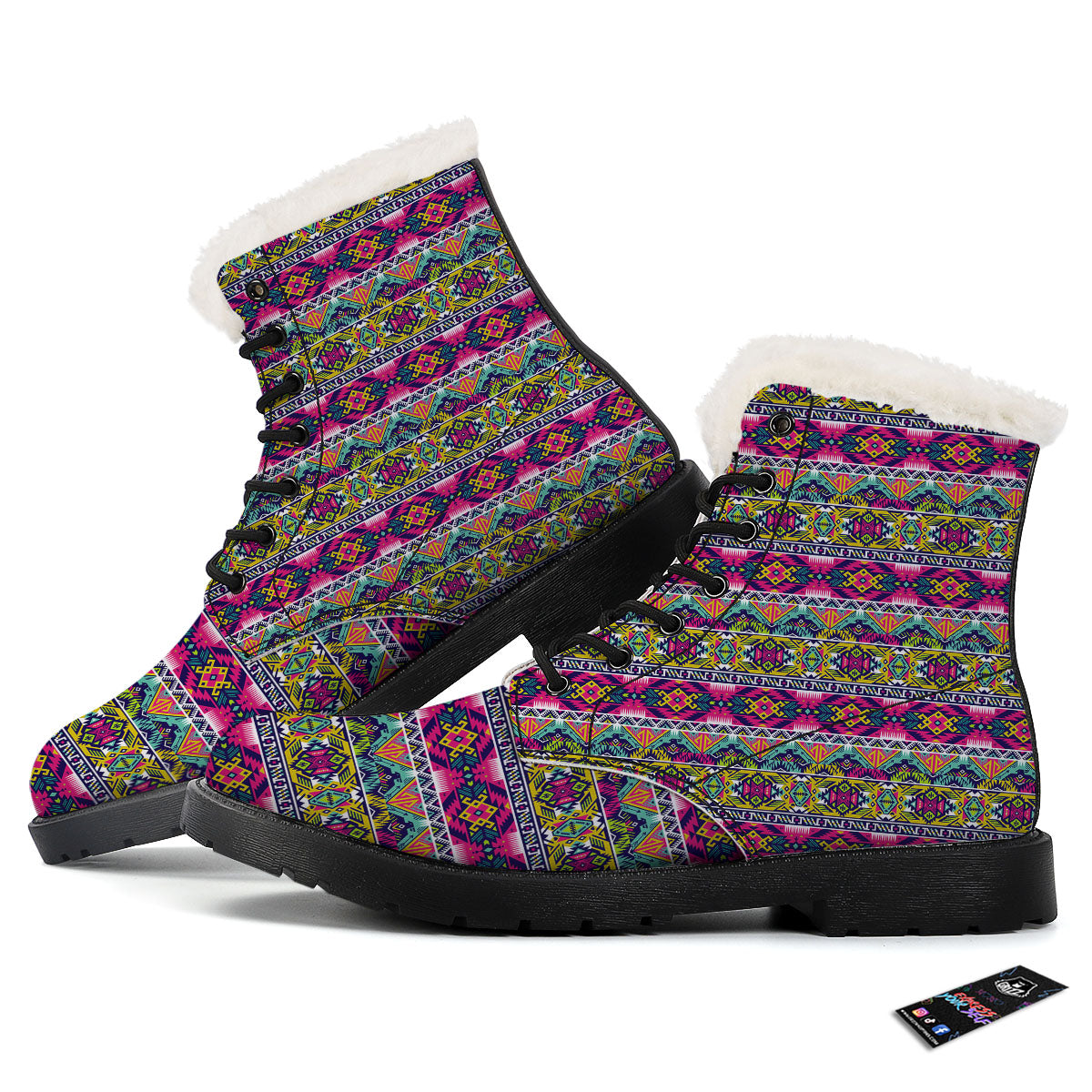 Tribal Aztec Colorful Print Pattern Winter Boots-grizzshop