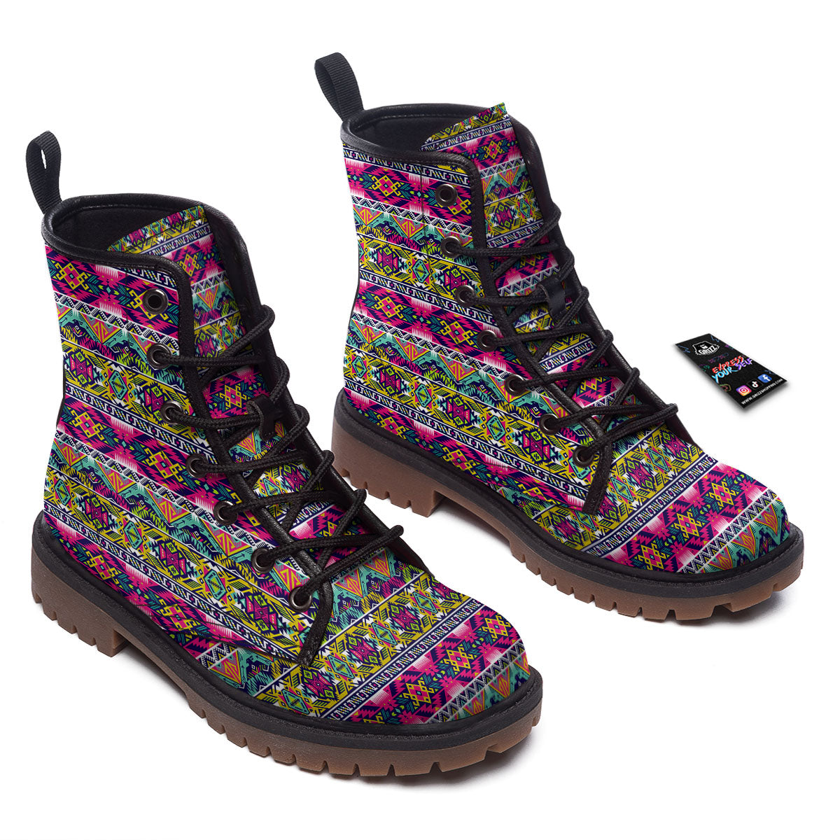Tribal Aztec Colorful Print Pattern Work Boots-grizzshop