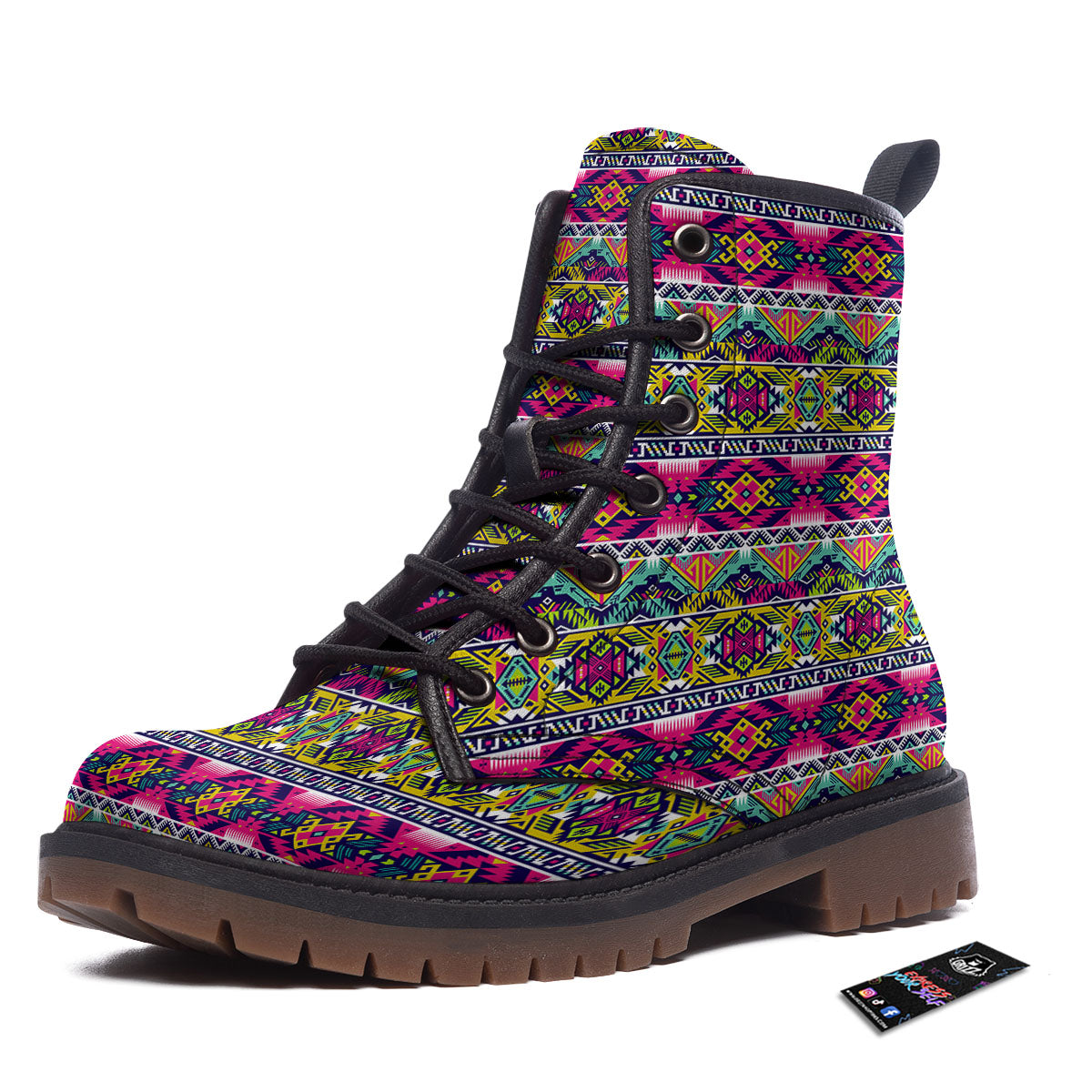 Tribal Aztec Colorful Print Pattern Work Boots-grizzshop