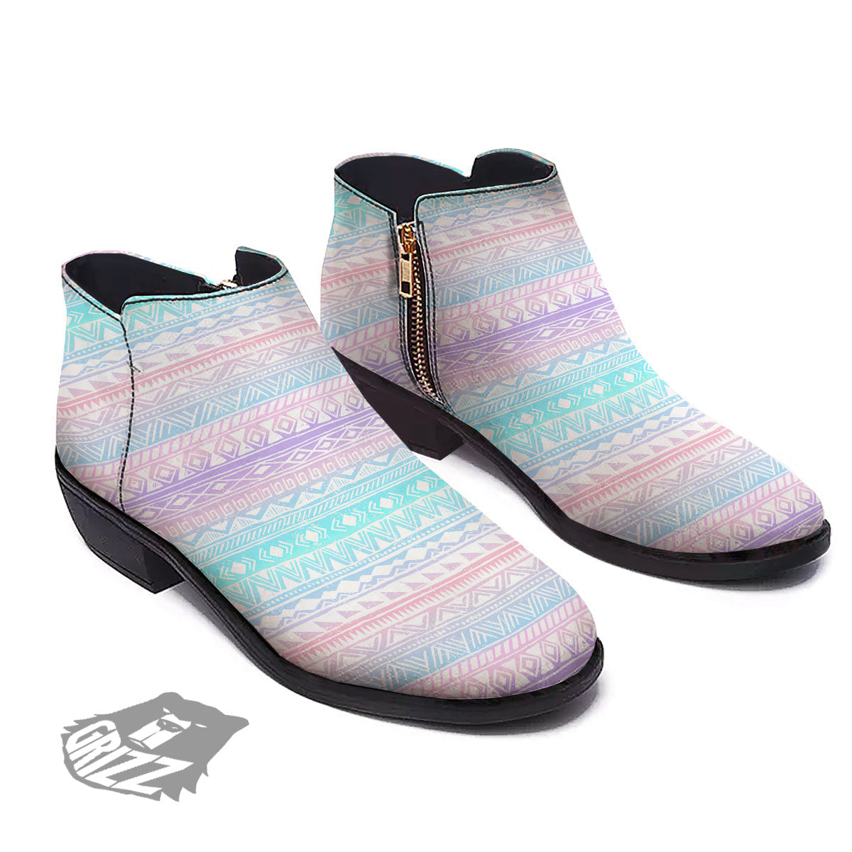Tribal Aztec Pastel Print Pattern Ankle Boots-grizzshop