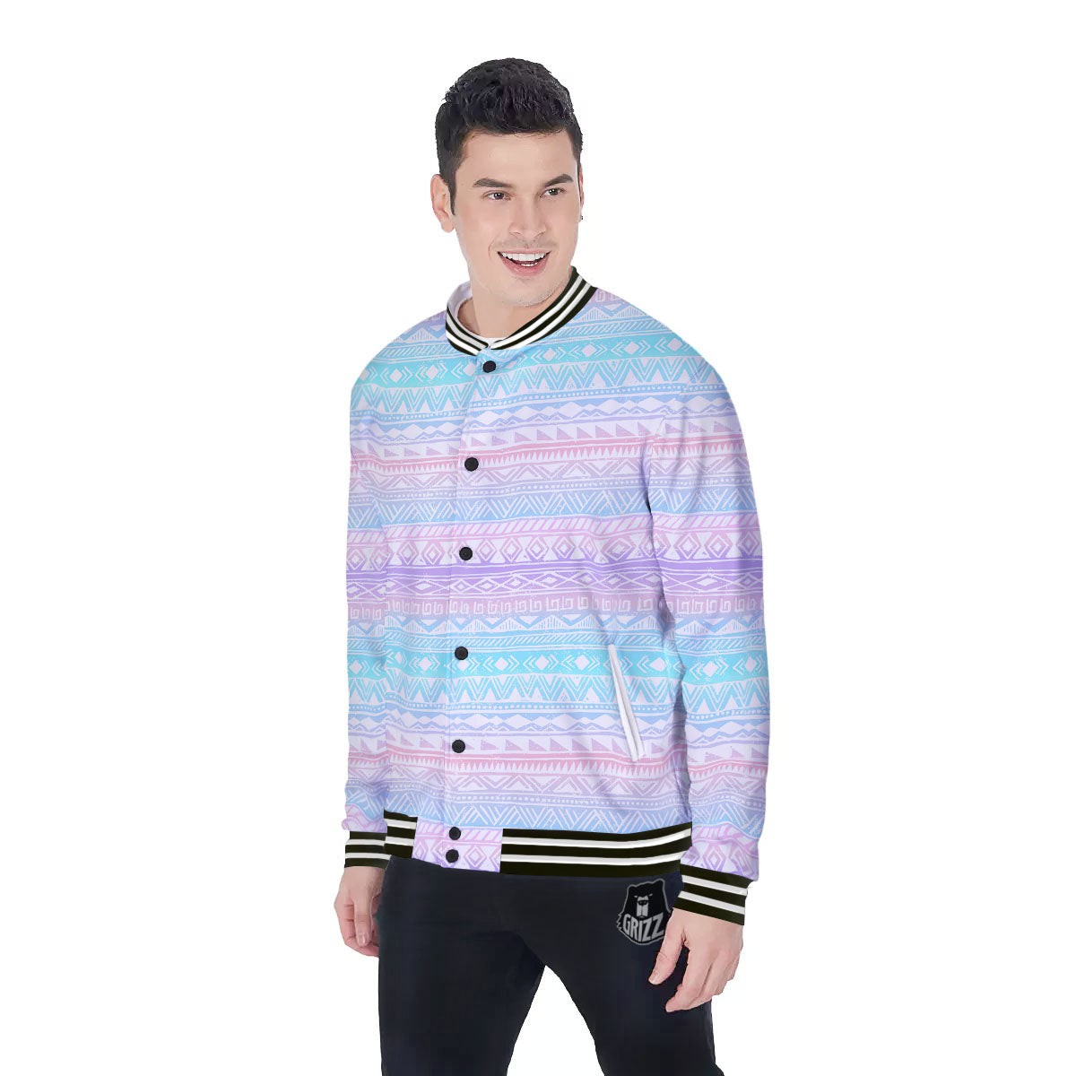 Tribal Aztec Pastel Print Pattern Baseball Jacket-grizzshop