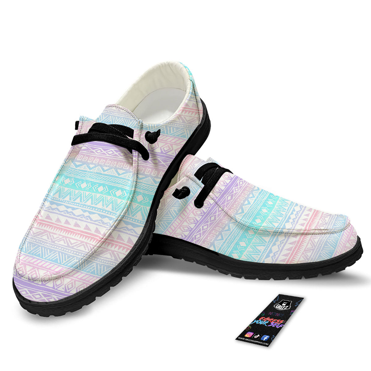 Tribal Aztec Pastel Print Pattern Black Loafers-grizzshop