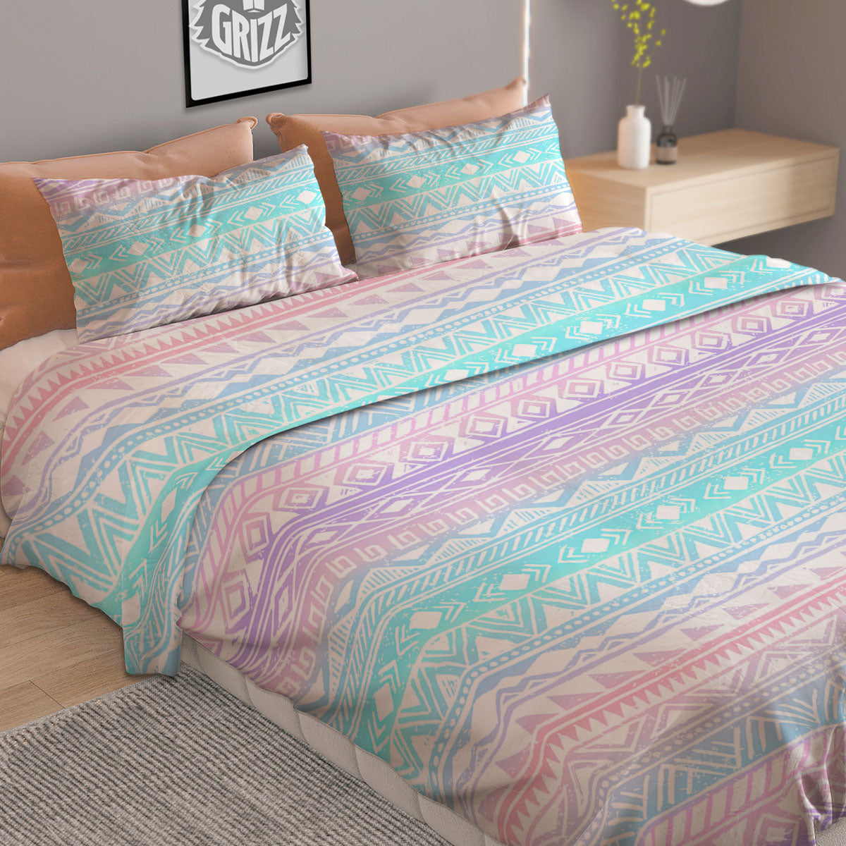 Tribal Aztec Pastel Print Pattern Duvet Cover Bedding Set
