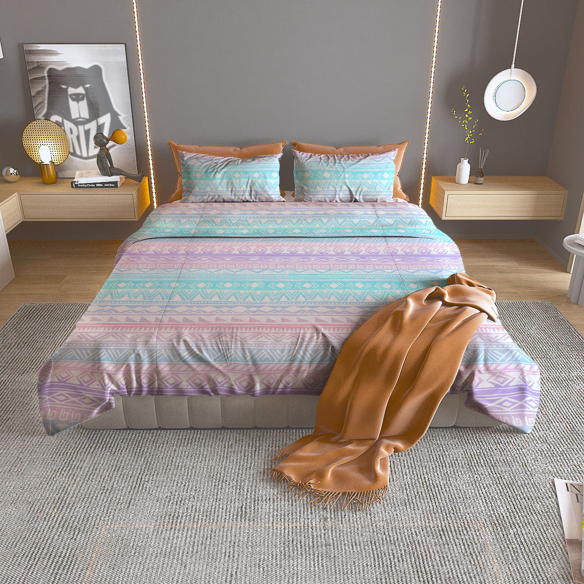 Tribal Aztec Pastel Print Pattern Duvet Cover Bedding Set