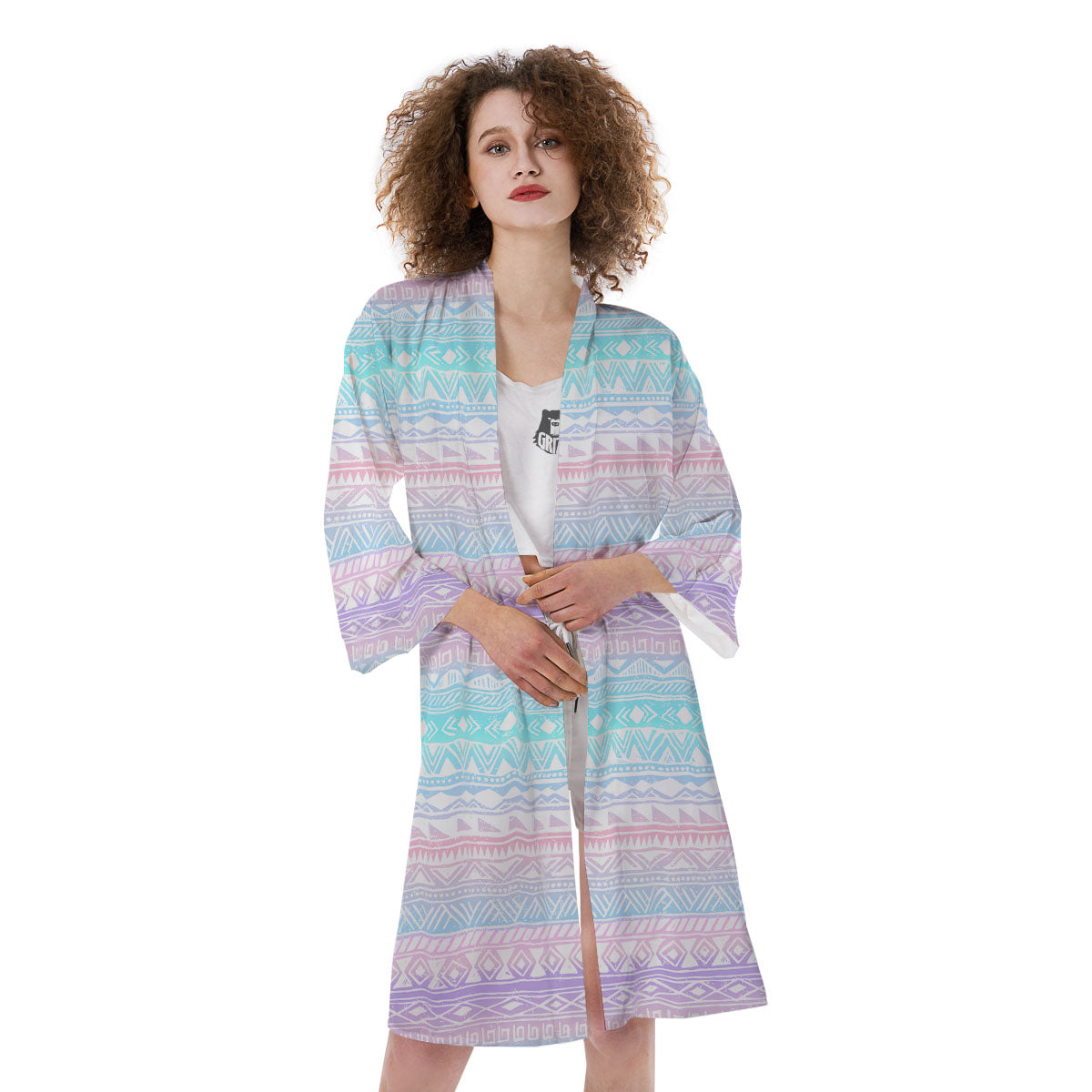 Tribal Aztec Pastel Print Pattern Kimono-grizzshop