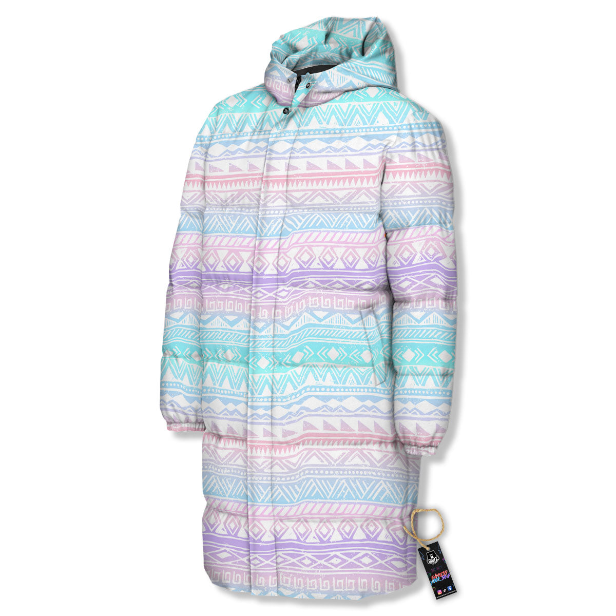 Tribal Aztec Pastel Print Pattern Long Down Jacket-grizzshop