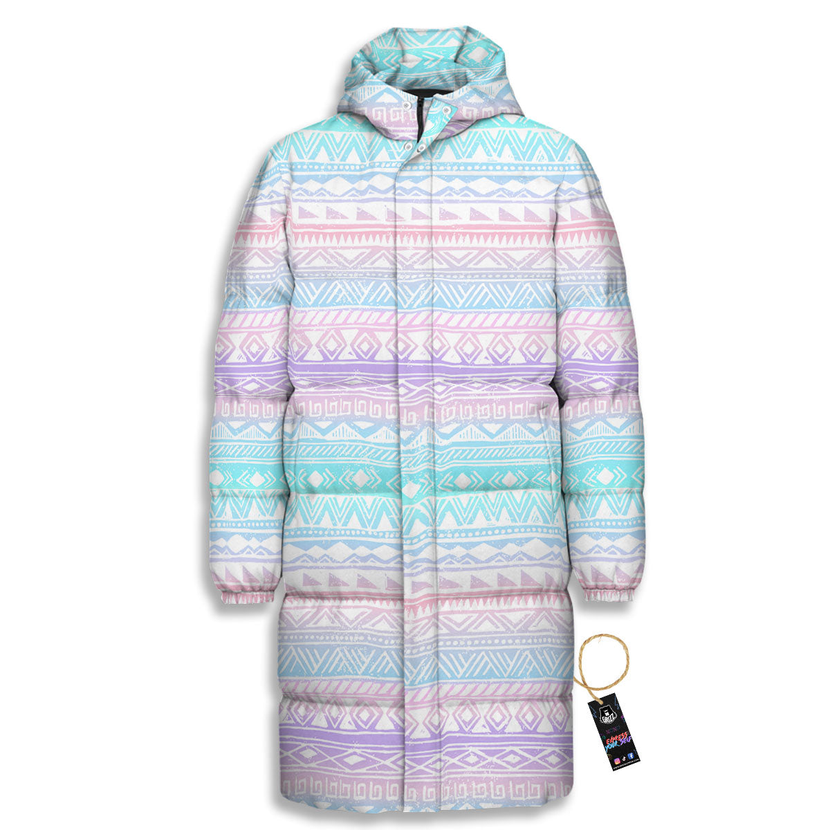 Tribal Aztec Pastel Print Pattern Long Down Jacket-grizzshop