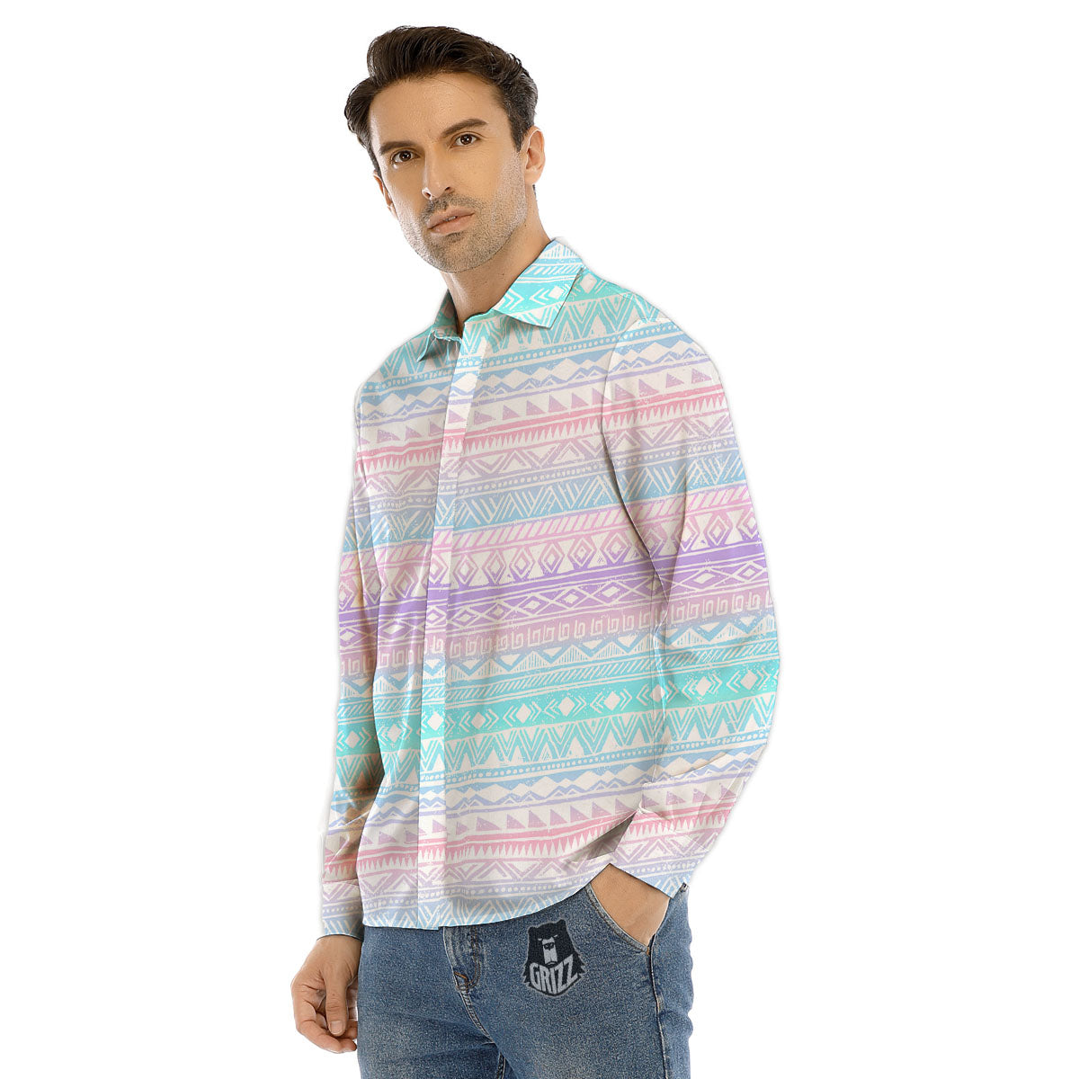 Tribal Aztec Pastel Print Pattern Men's Dress Shirts-grizzshop