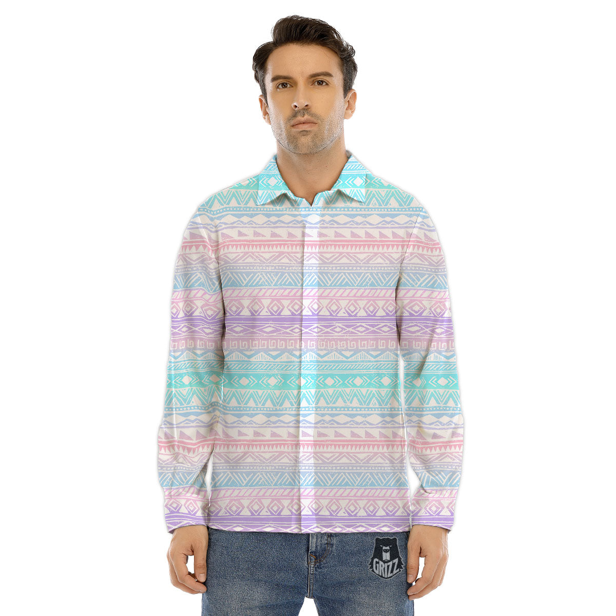 Tribal Aztec Pastel Print Pattern Men's Dress Shirts-grizzshop