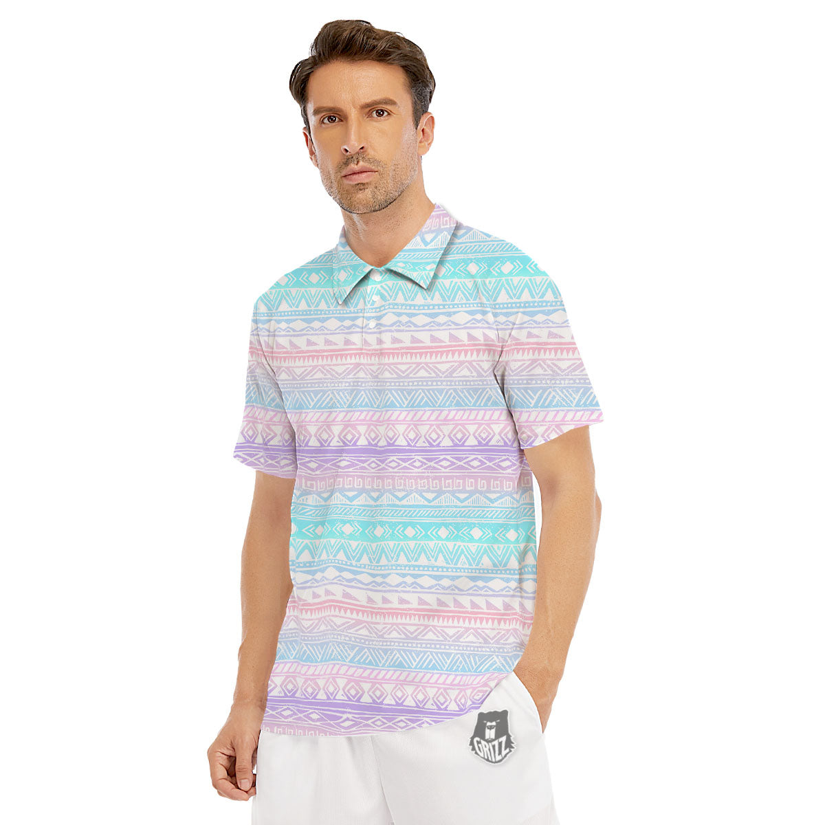 Tribal Aztec Pastel Print Pattern Men's Golf Shirts-grizzshop