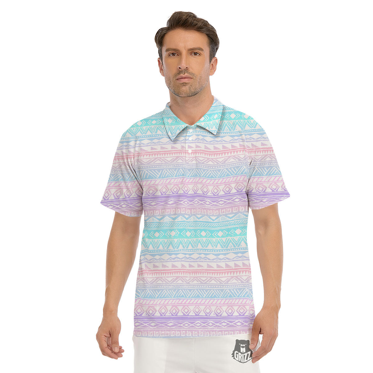 Tribal Aztec Pastel Print Pattern Men's Golf Shirts-grizzshop
