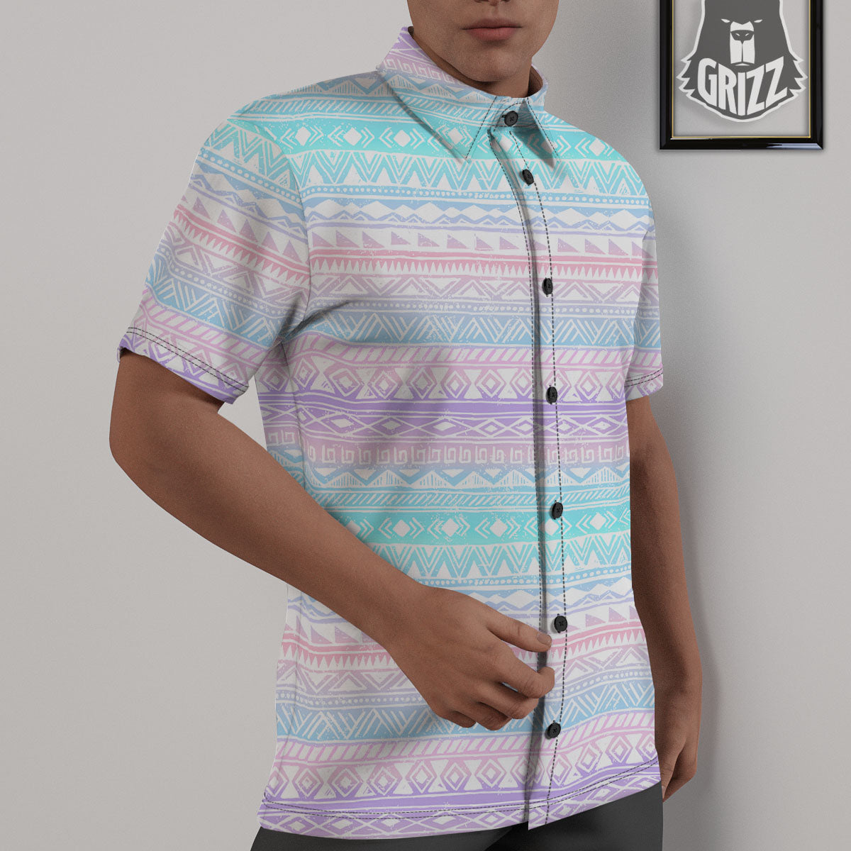 Tribal Aztec Pastel Print Pattern Untucked Shirts-grizzshop