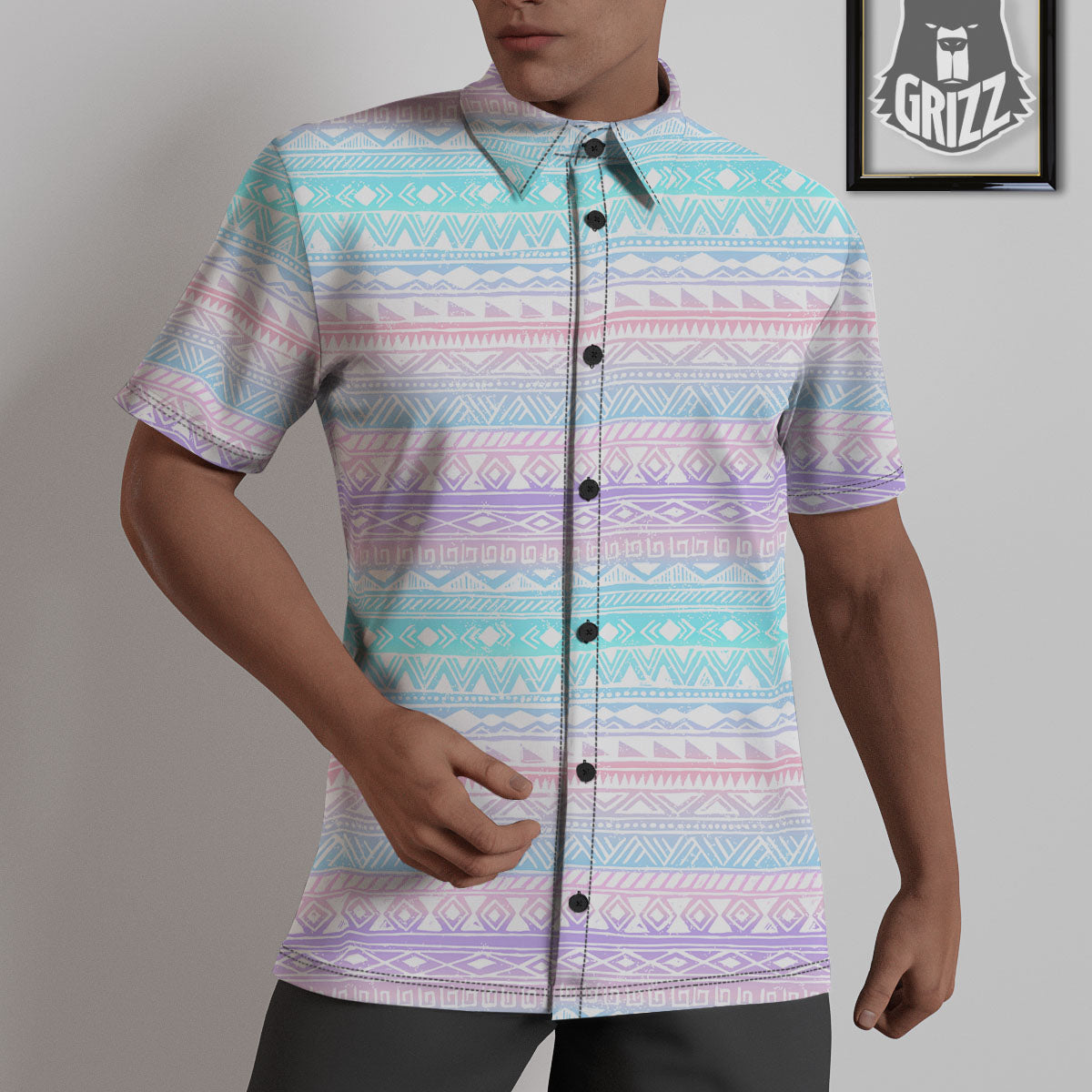 Tribal Aztec Pastel Print Pattern Untucked Shirts-grizzshop