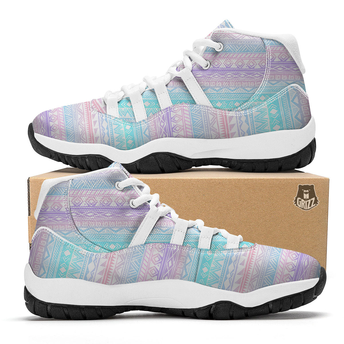 Tribal Aztec Pastel Print Pattern White Bball Shoes-grizzshop