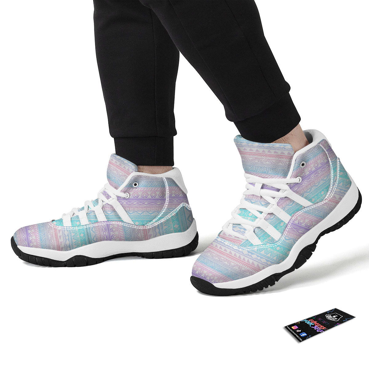 Tribal Aztec Pastel Print Pattern White Bball Shoes-grizzshop