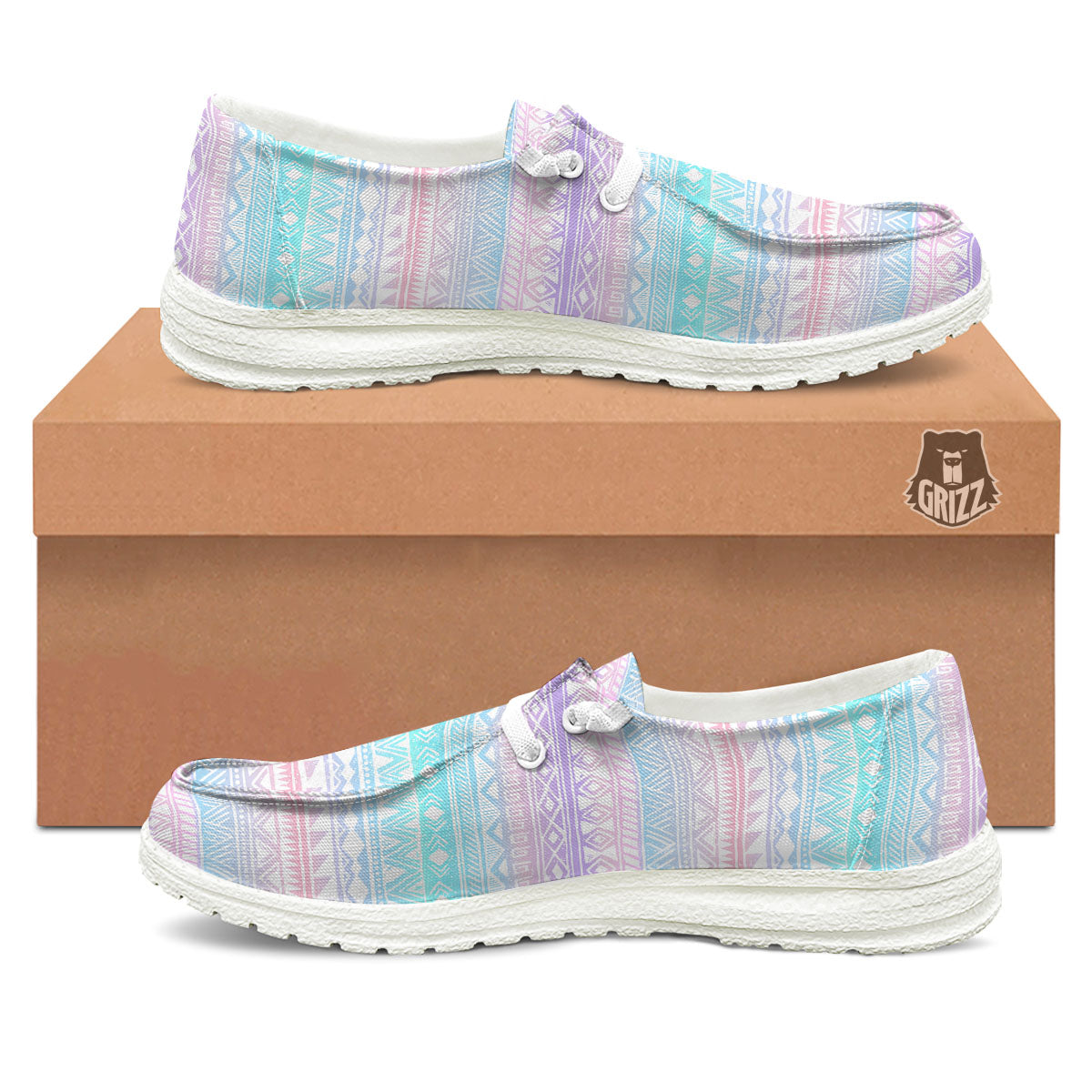 Tribal Aztec Pastel Print Pattern White Loafers-grizzshop
