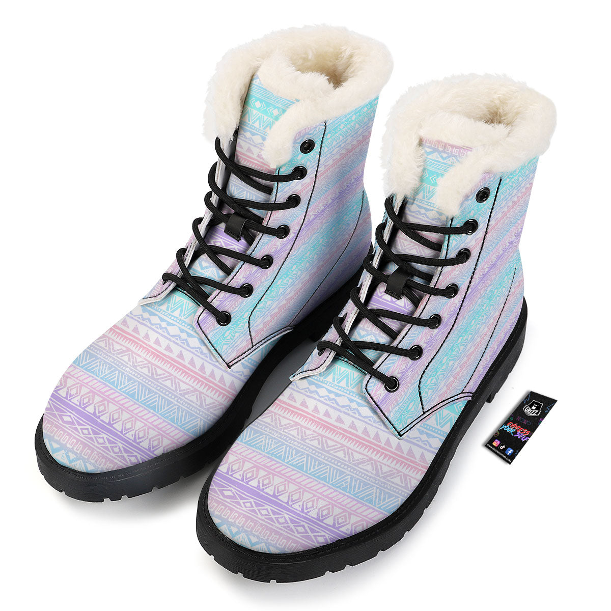 Tribal Aztec Pastel Print Pattern Winter Boots-grizzshop