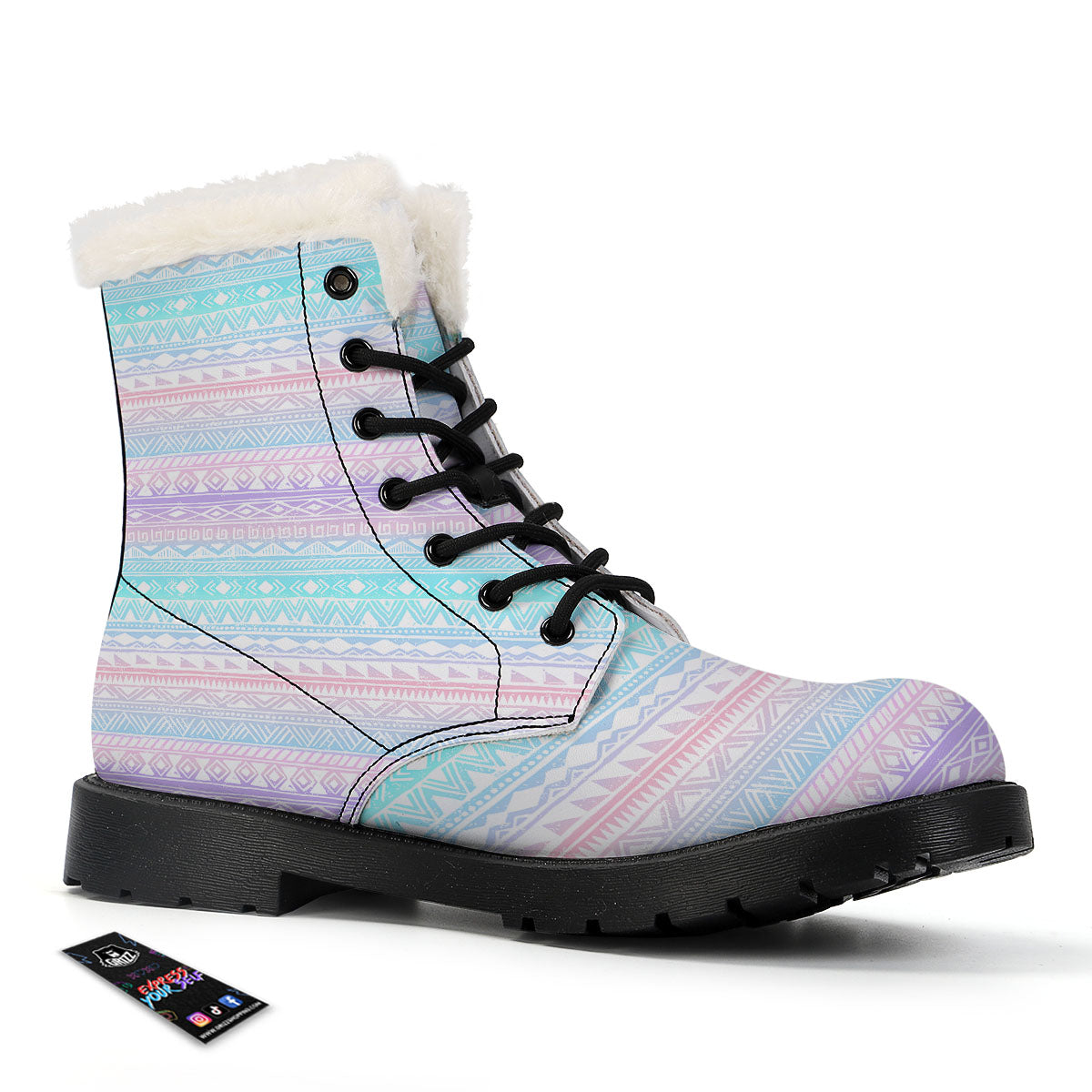Tribal Aztec Pastel Print Pattern Winter Boots-grizzshop