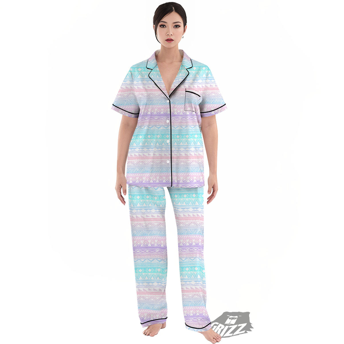Tribal Aztec Pastel Print Pattern Women's Pajamas Set-grizzshop