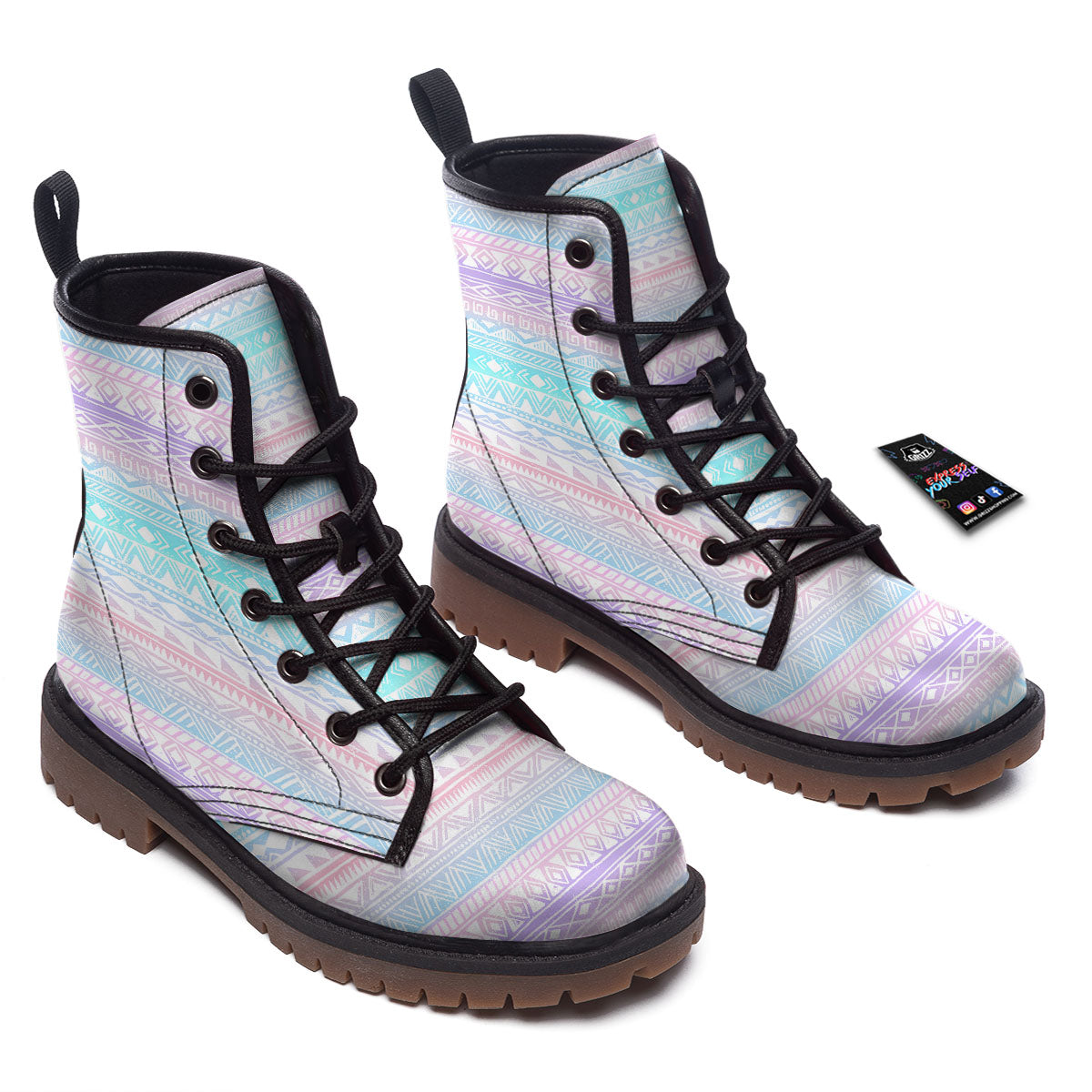 Tribal Aztec Pastel Print Pattern Work Boots-grizzshop