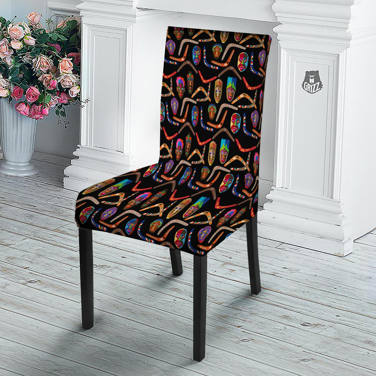 Tribal Boomerangs Print Pattern Dining Chair Slipcover-grizzshop