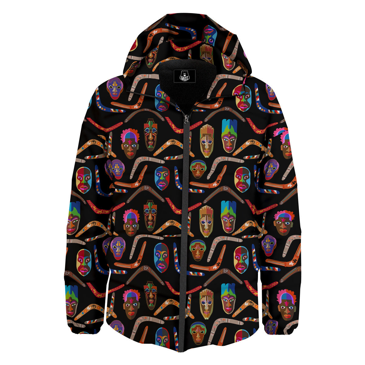 Tribal Boomerangs Print Pattern Down Jacket-grizzshop