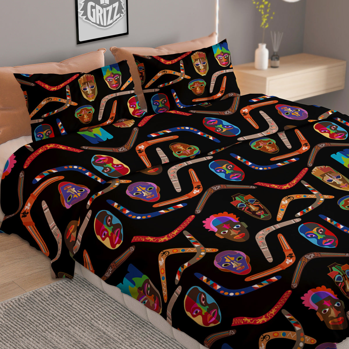 Tribal Boomerangs Print Pattern Duvet Cover Bedding Set