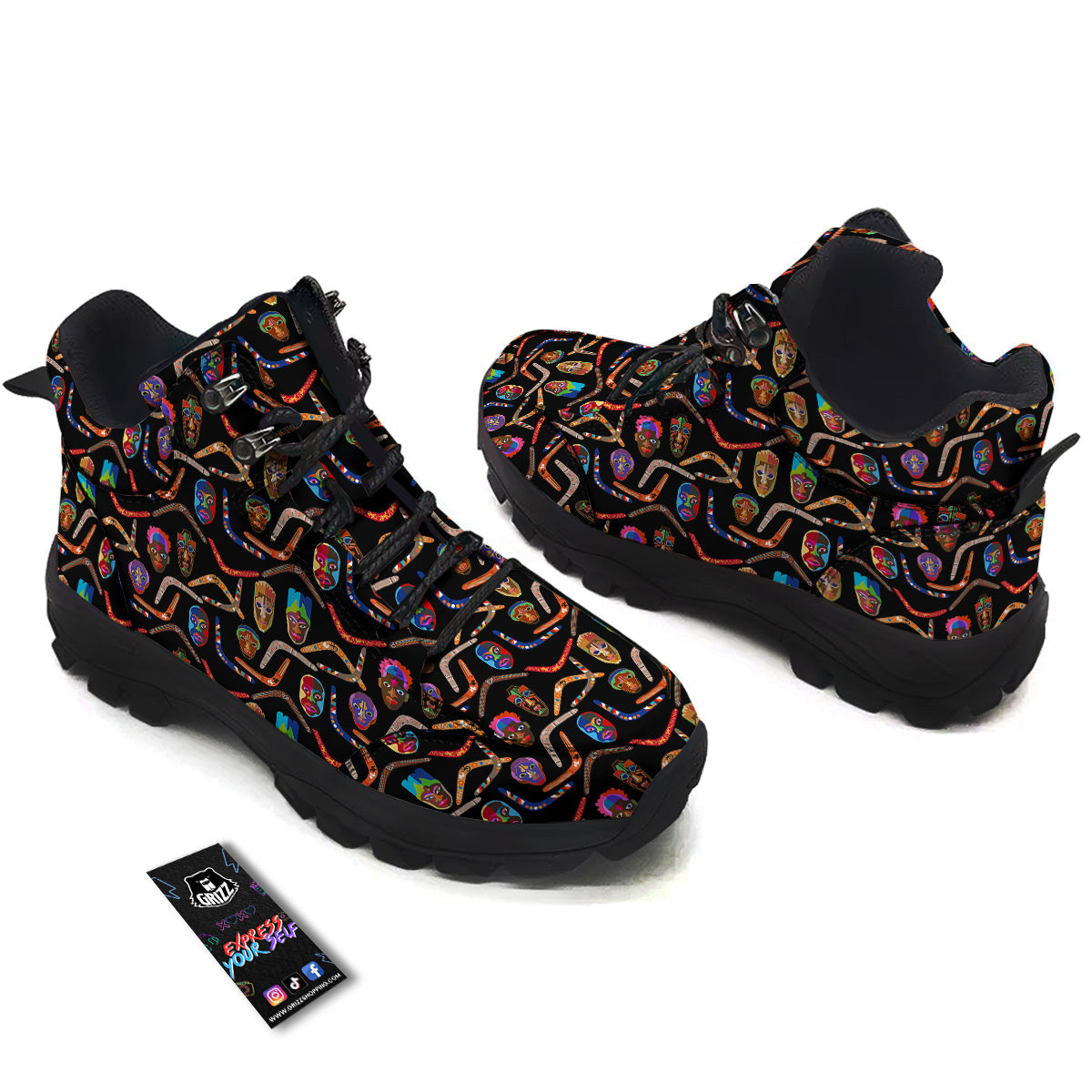 Tribal Boomerangs Print Pattern Hiking Shoes-grizzshop