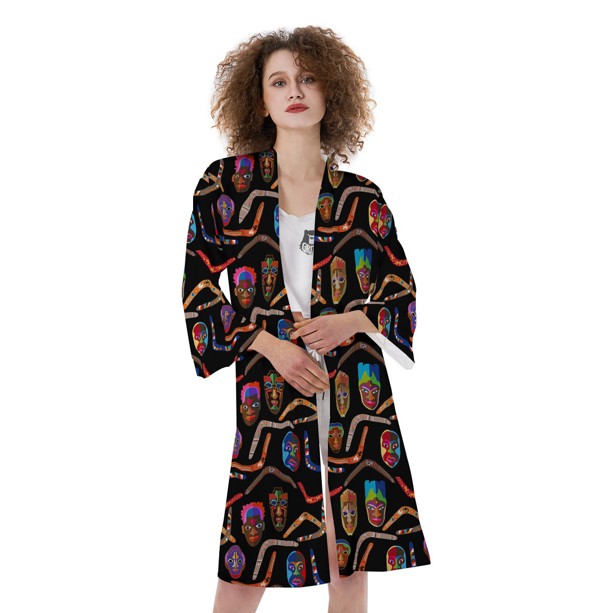 Tribal Boomerangs Print Pattern Kimono-grizzshop