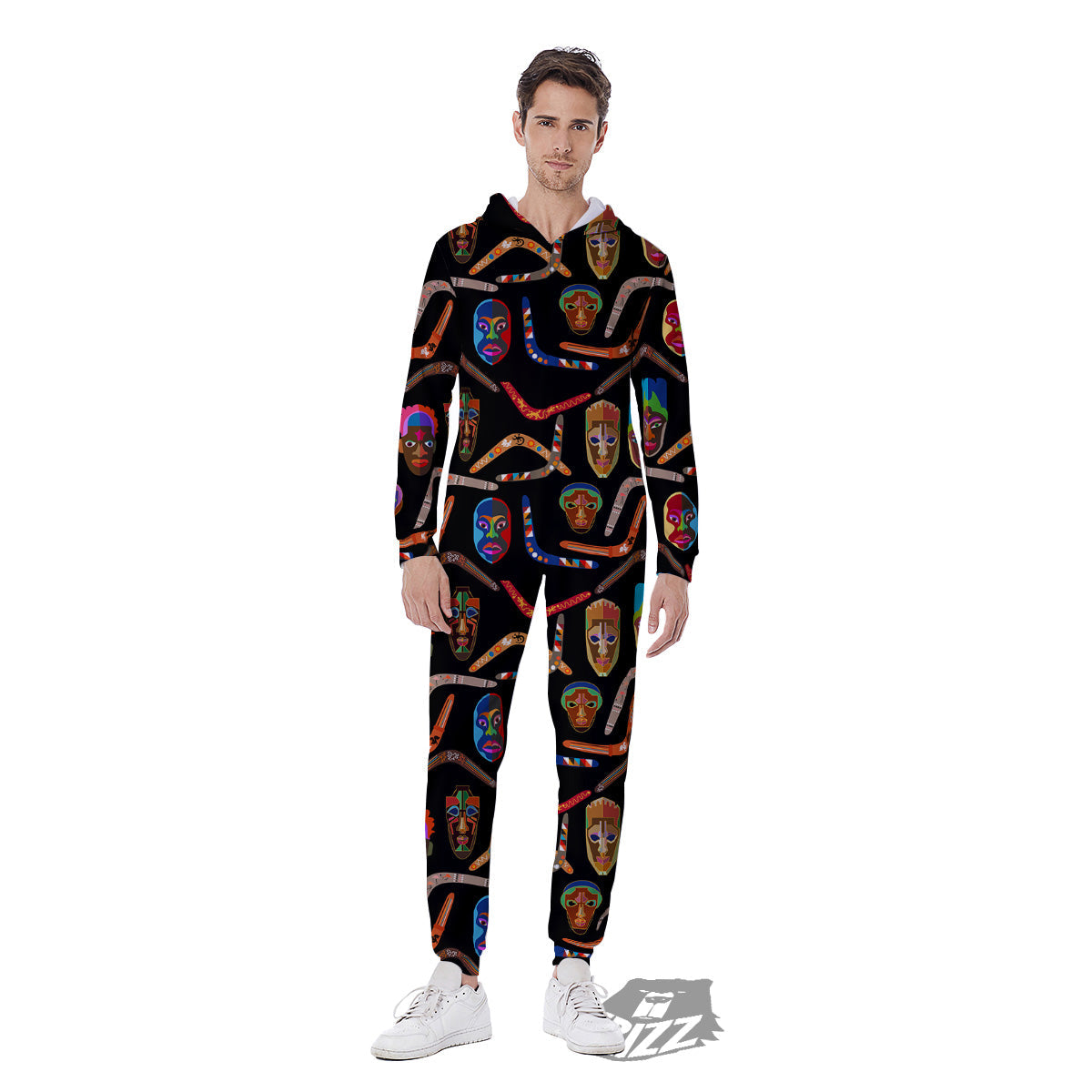 Tribal Boomerangs Print Pattern Men's Jumpsuit-grizzshop