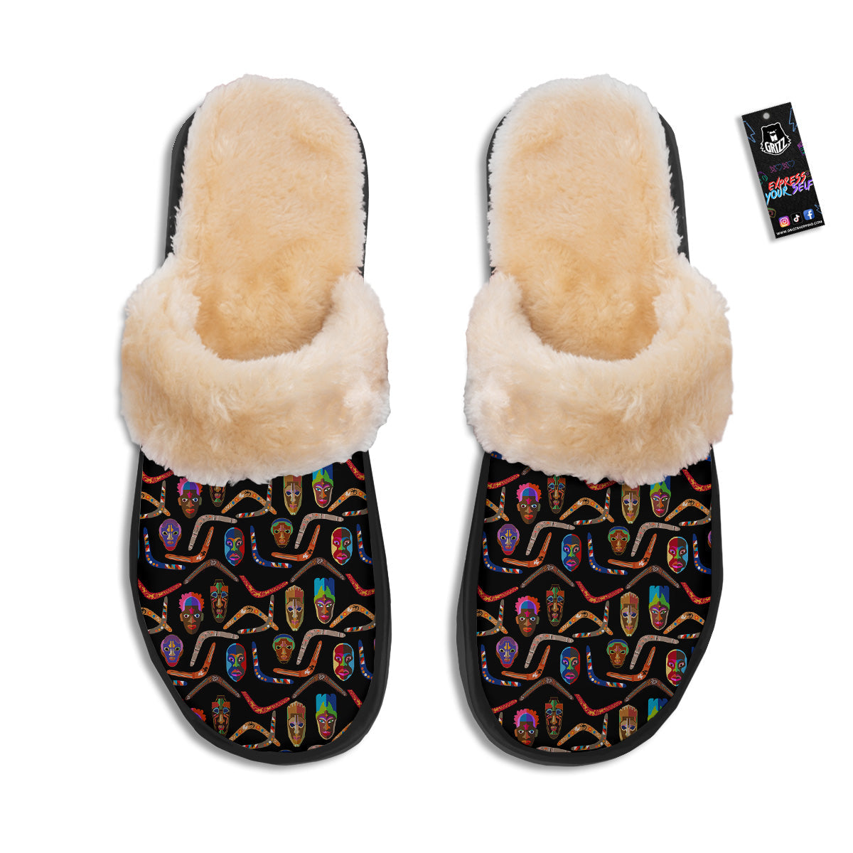 Tribal Boomerangs Print Pattern Slippers-grizzshop
