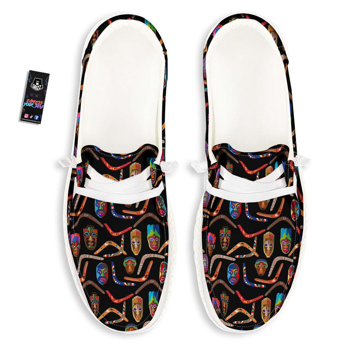 Tribal Boomerangs Print Pattern White Loafers-grizzshop