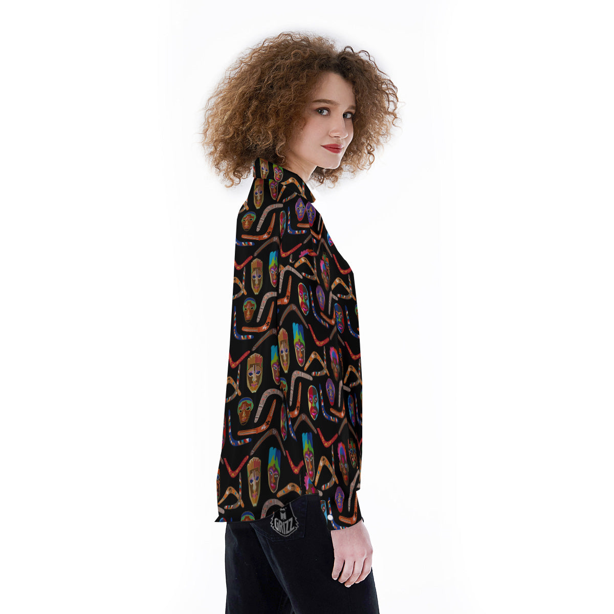 Tribal Boomerangs Print Pattern Women's Long Sleeve Shirts-grizzshop