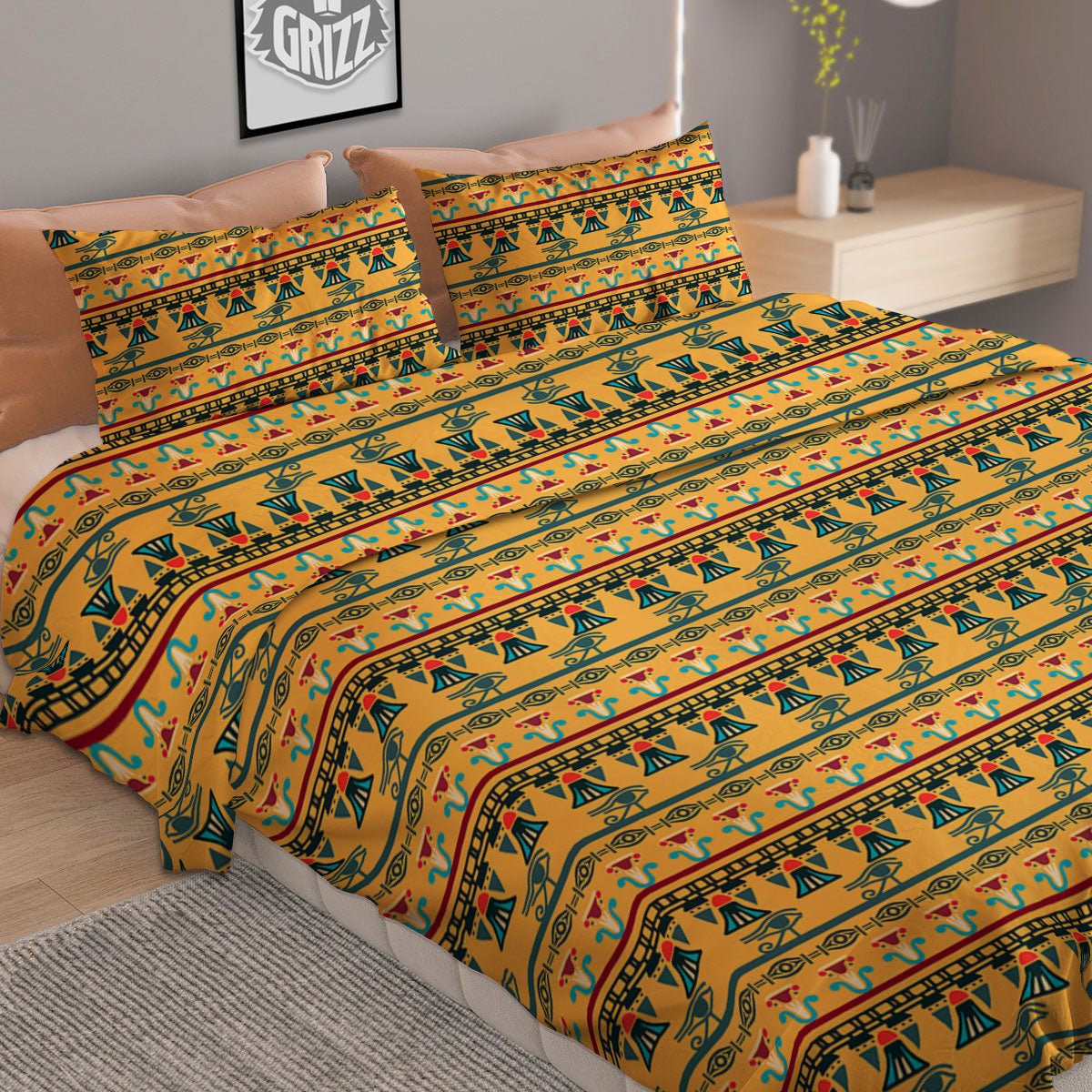 Tribal Egyptian Print Pattern Duvet Cover Bedding Set