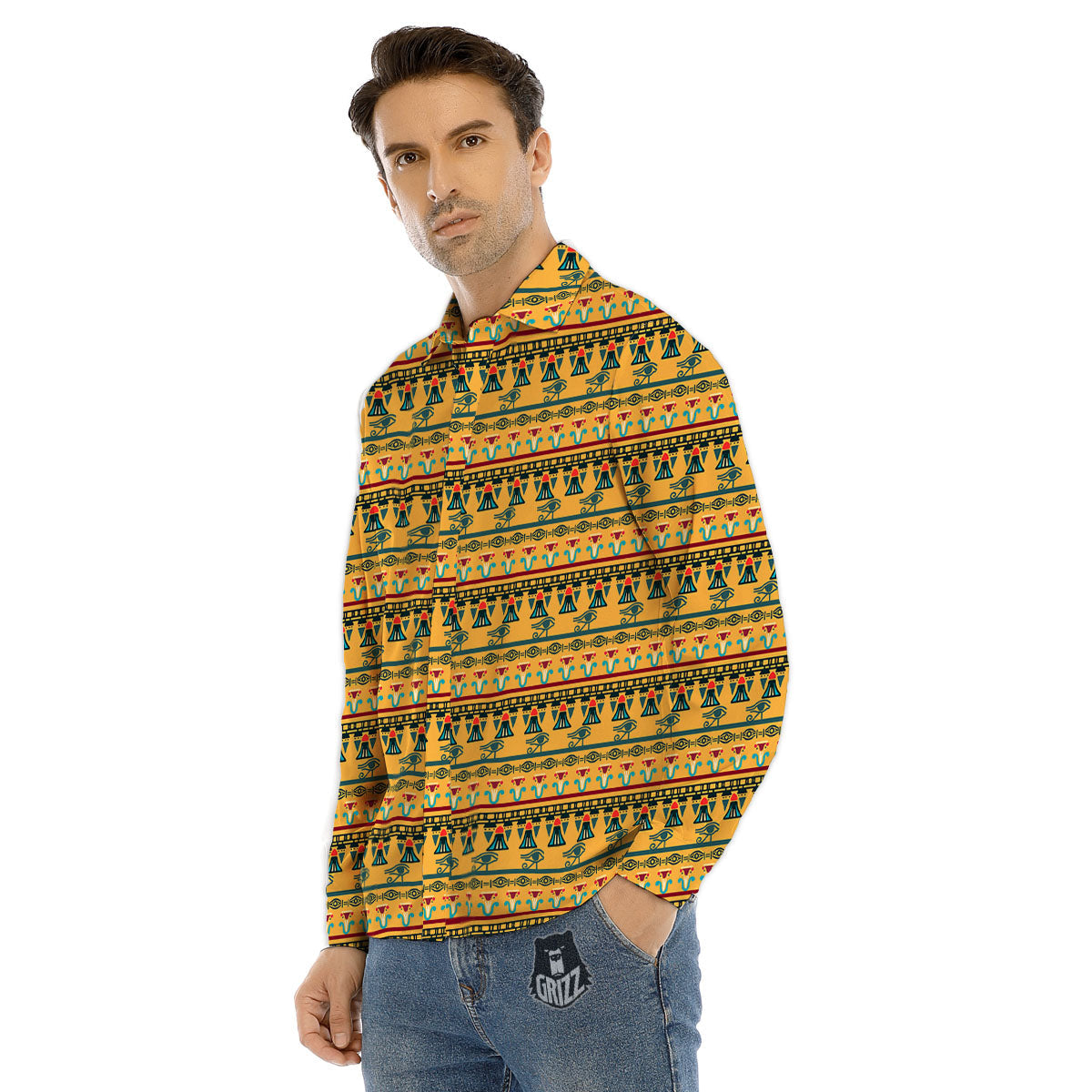 Tribal Egyptian Print Pattern Men's Dress Shirts-grizzshop