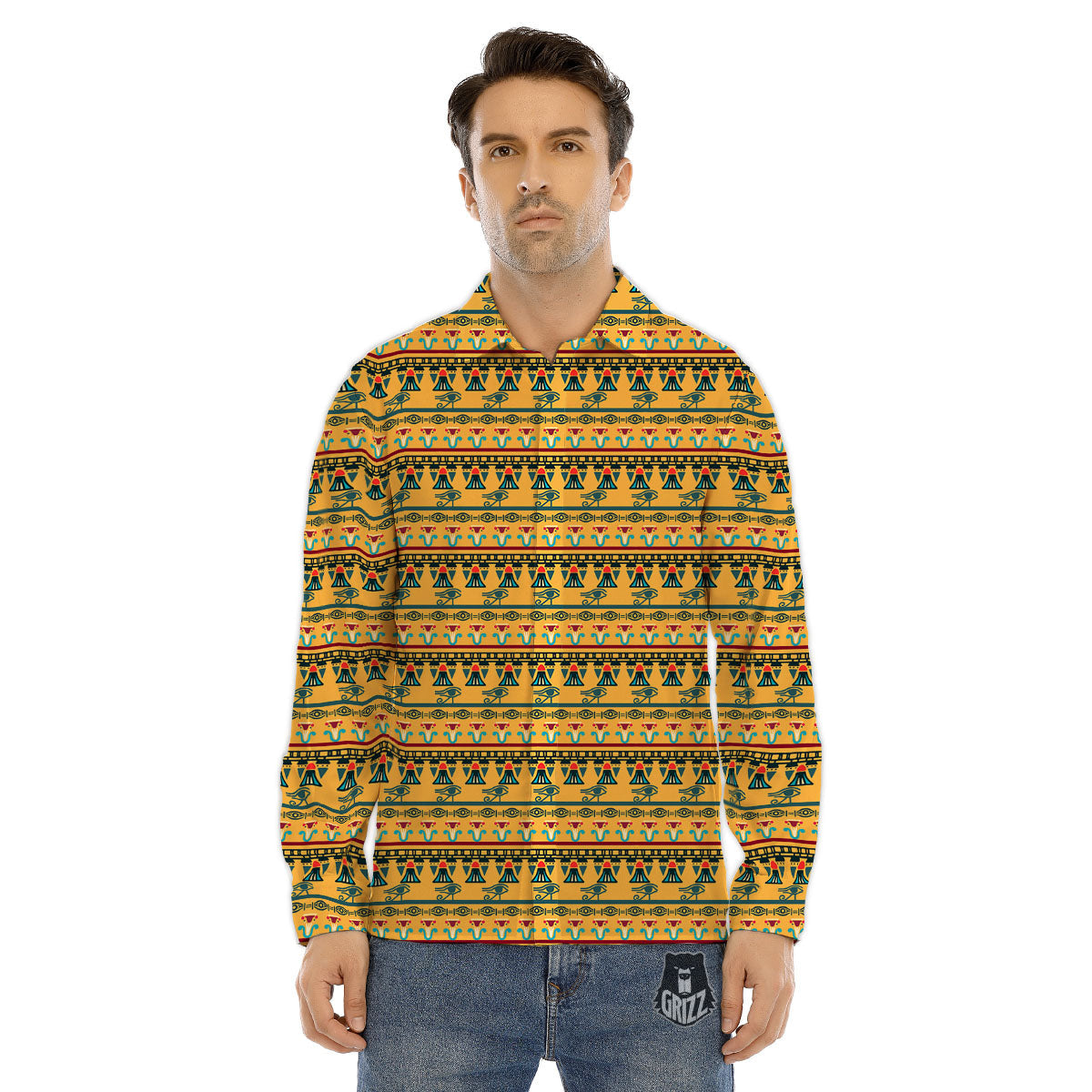 Tribal Egyptian Print Pattern Men's Dress Shirts-grizzshop