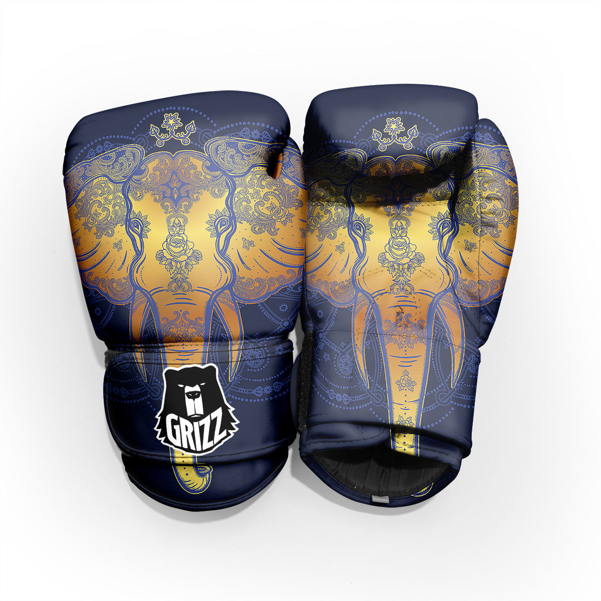 Tribal Elephant Gold And Blue Print Pro Boxing Glove