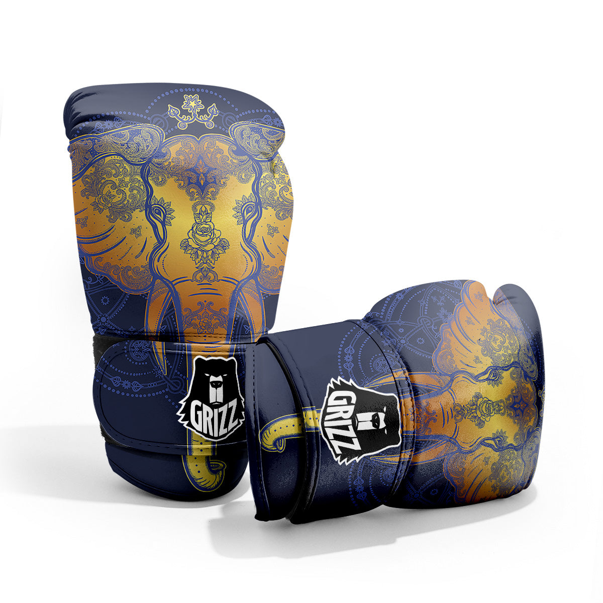 Tribal Elephant Gold And Blue Print Pro Boxing Glove