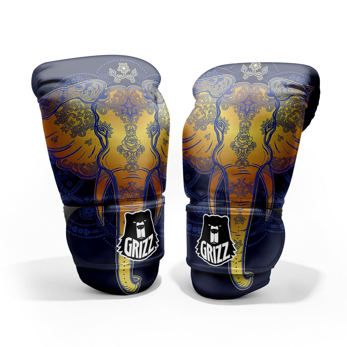 Tribal Elephant Gold And Blue Print Pro Boxing Glove