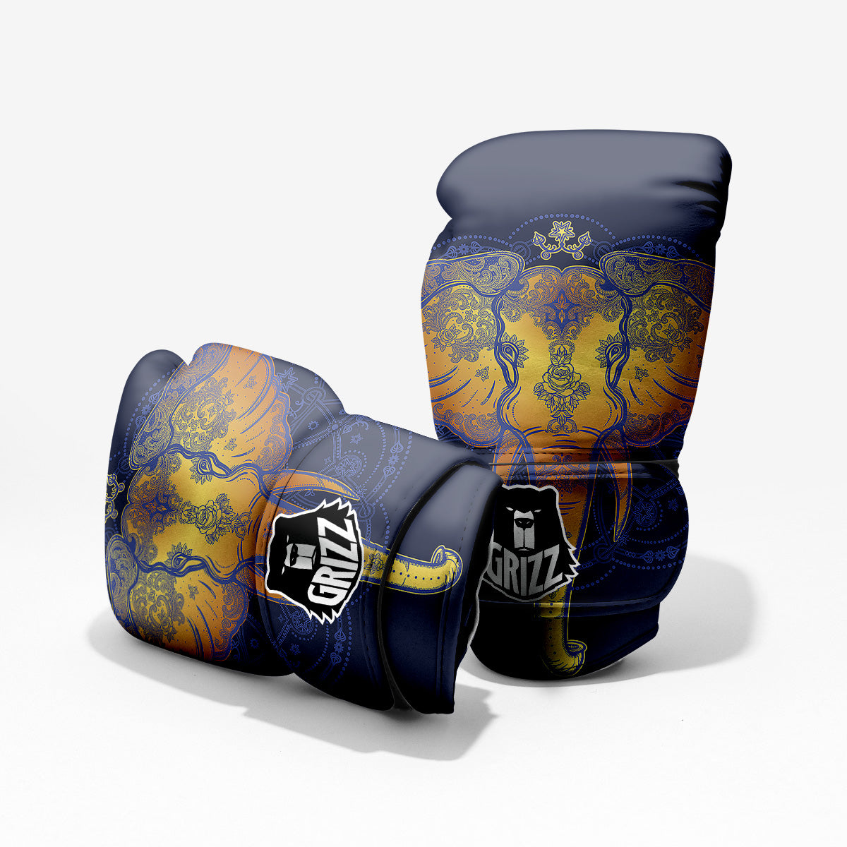 Tribal Elephant Gold And Blue Print Pro Boxing Glove