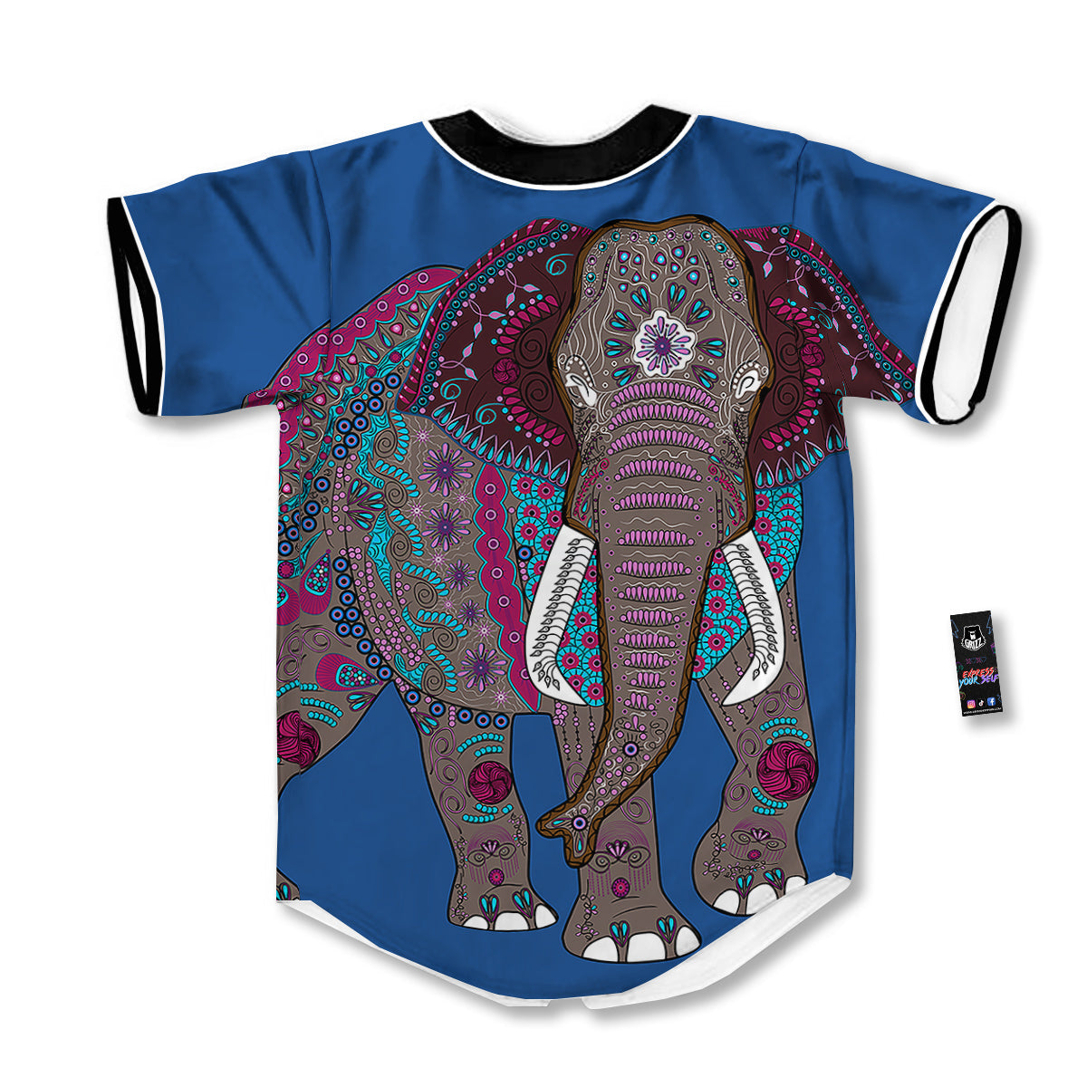 Tribal Elephant Indian Cute Print Baseball Jersey-grizzshop