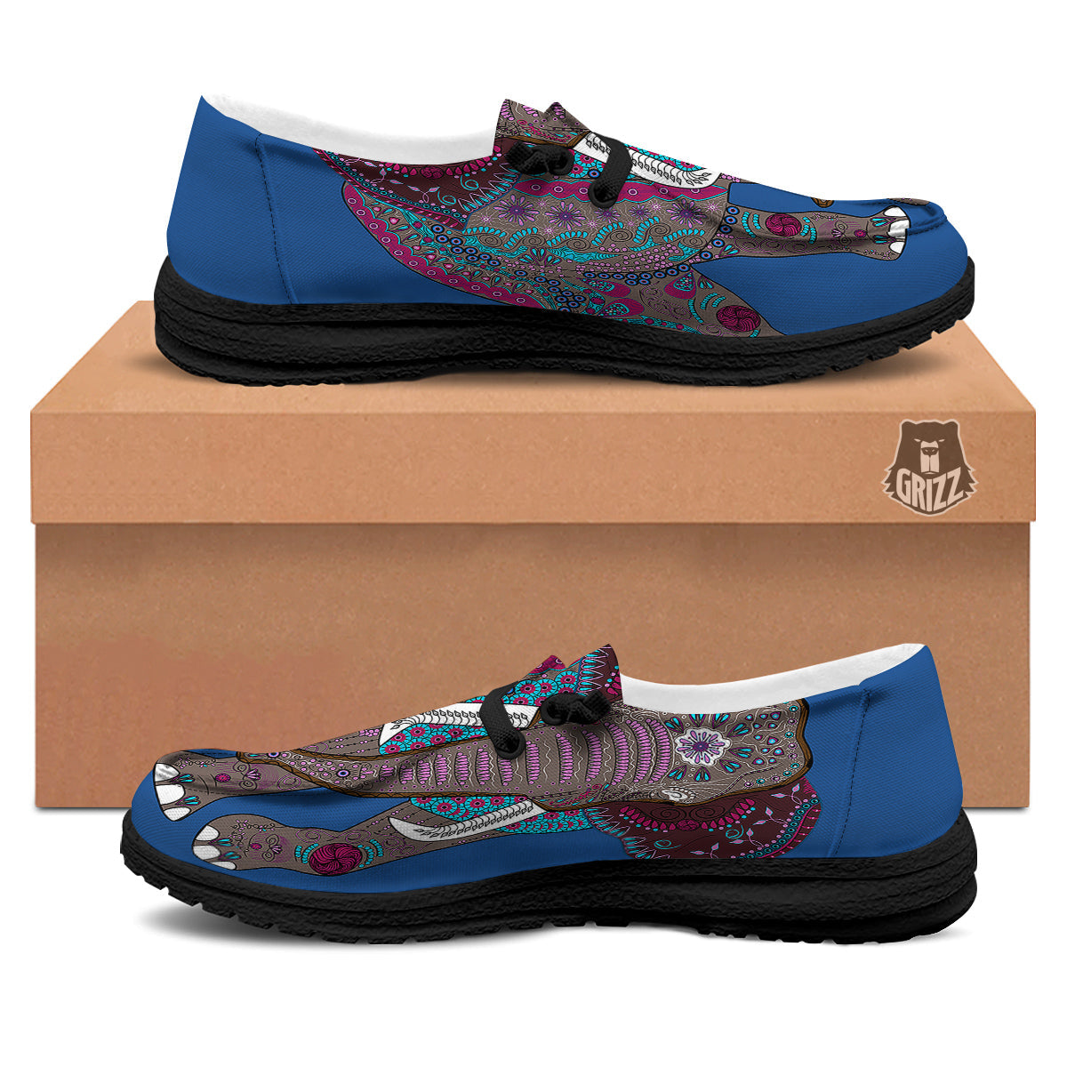 Tribal Elephant Indian Cute Print Black Loafers-grizzshop