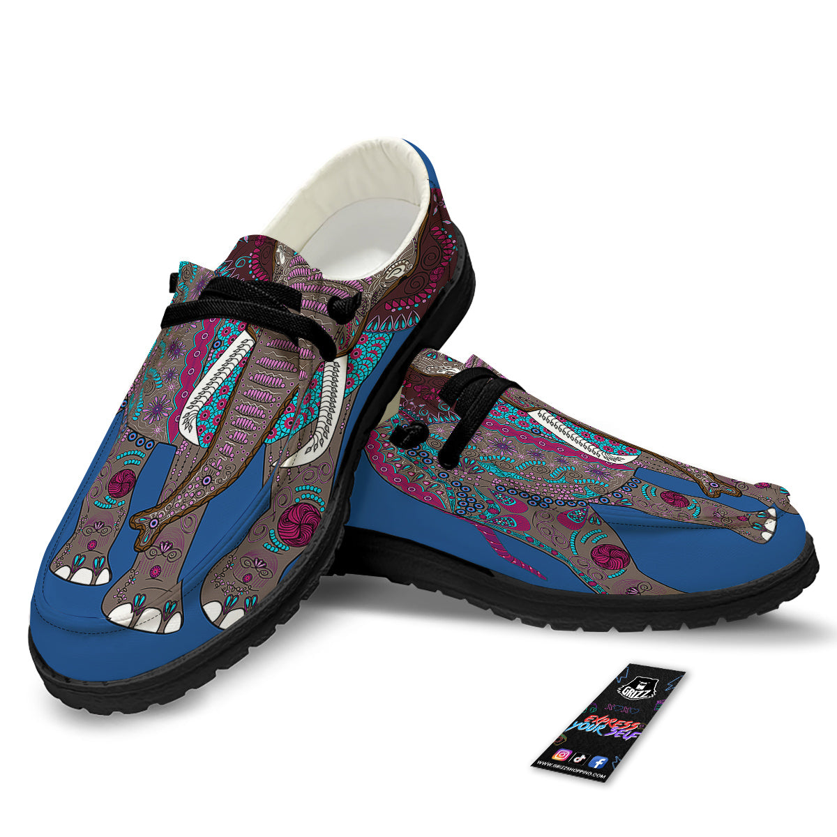 Tribal Elephant Indian Cute Print Black Loafers-grizzshop