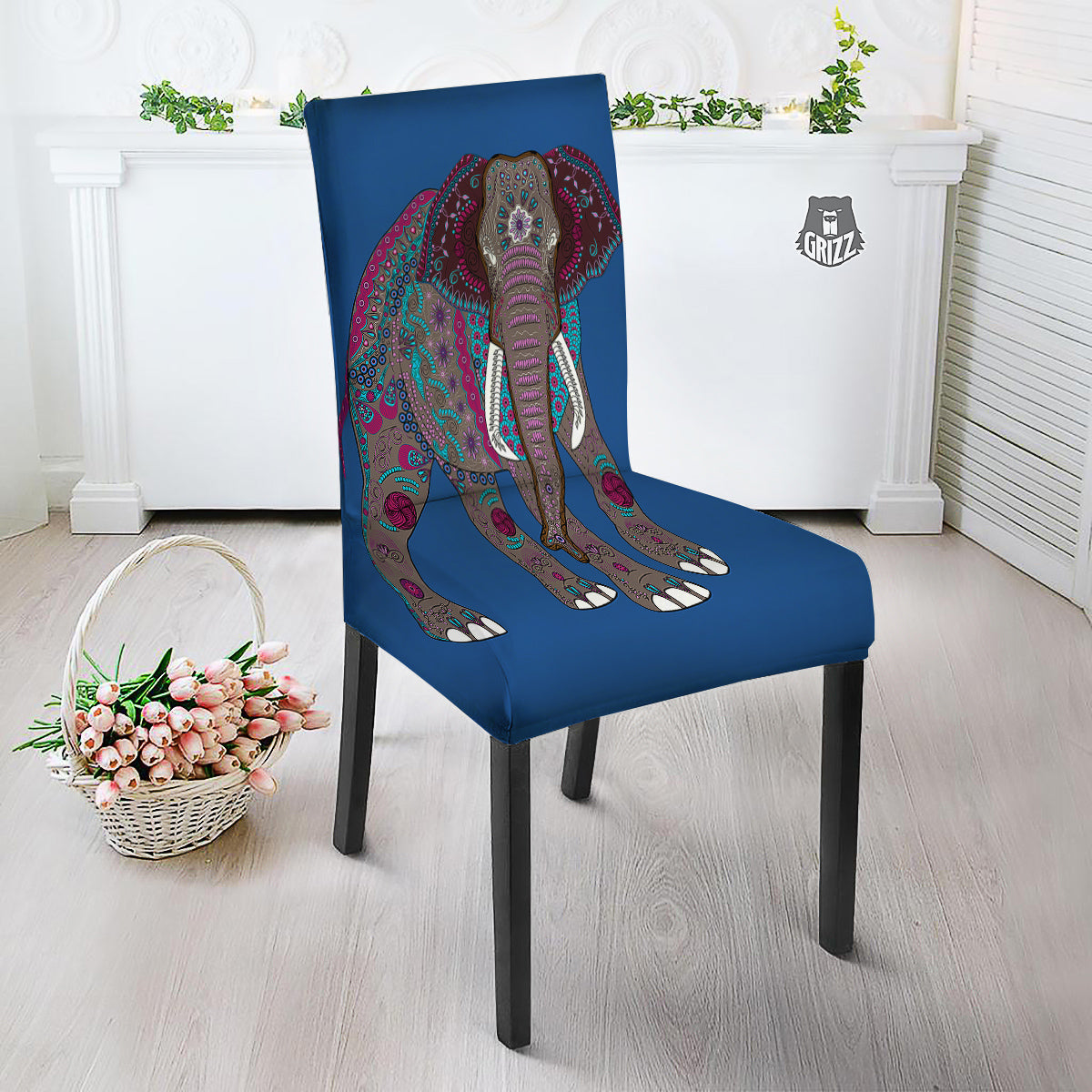 Tribal Elephant Indian Cute Print Dining Chair Slipcover-grizzshop