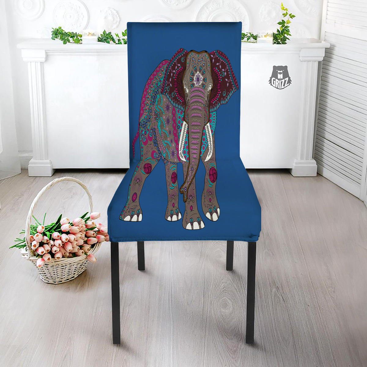Tribal Elephant Indian Cute Print Dining Chair Slipcover-grizzshop